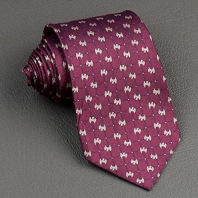 Daniel Hechter Silk Neck Tie Beige Scotty Dogs On Brown Classic 3 3/4 Inch - Image 2