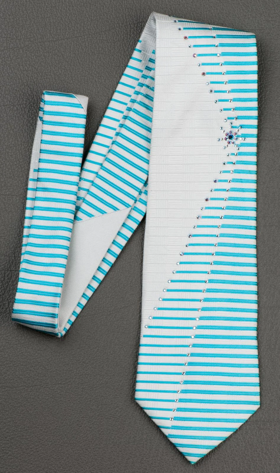 Daniel Hechter Silk Neck Tie Blue Stripes On White With Rhinestones 3 1/2 Inch - Image 2