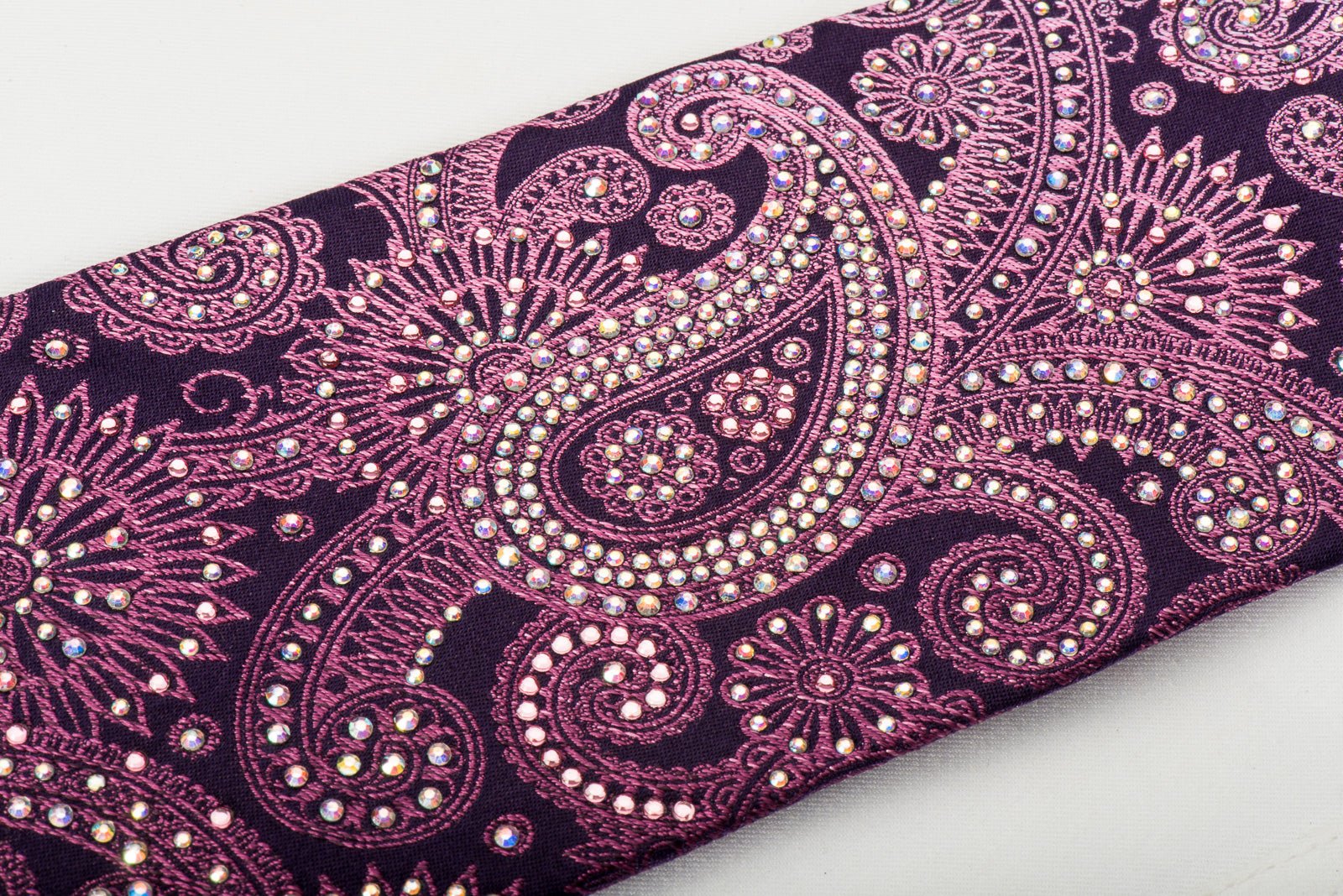 Daniel Hechter Silk Necktie Paisley On Purple Sparkling With Rhinestones - Image 5