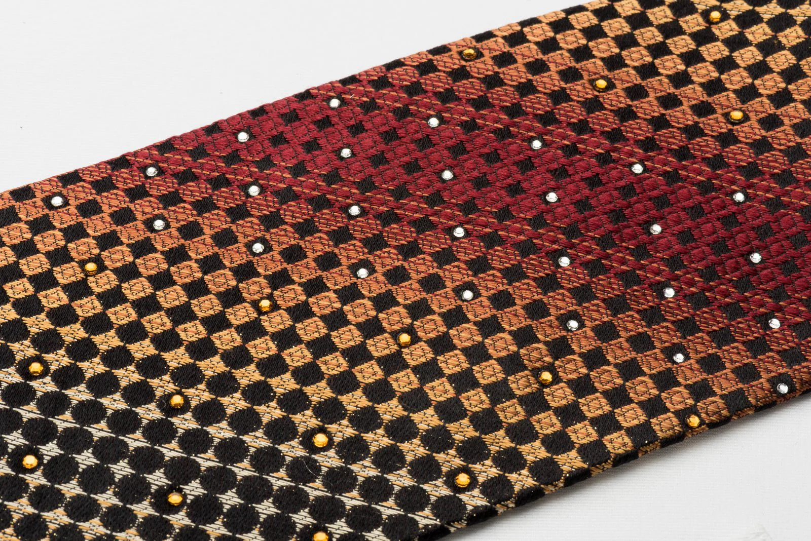 Daniel Hechter Silk Rhinestone Necktie Copper Black Checker With Silver Sparkles - Image 3