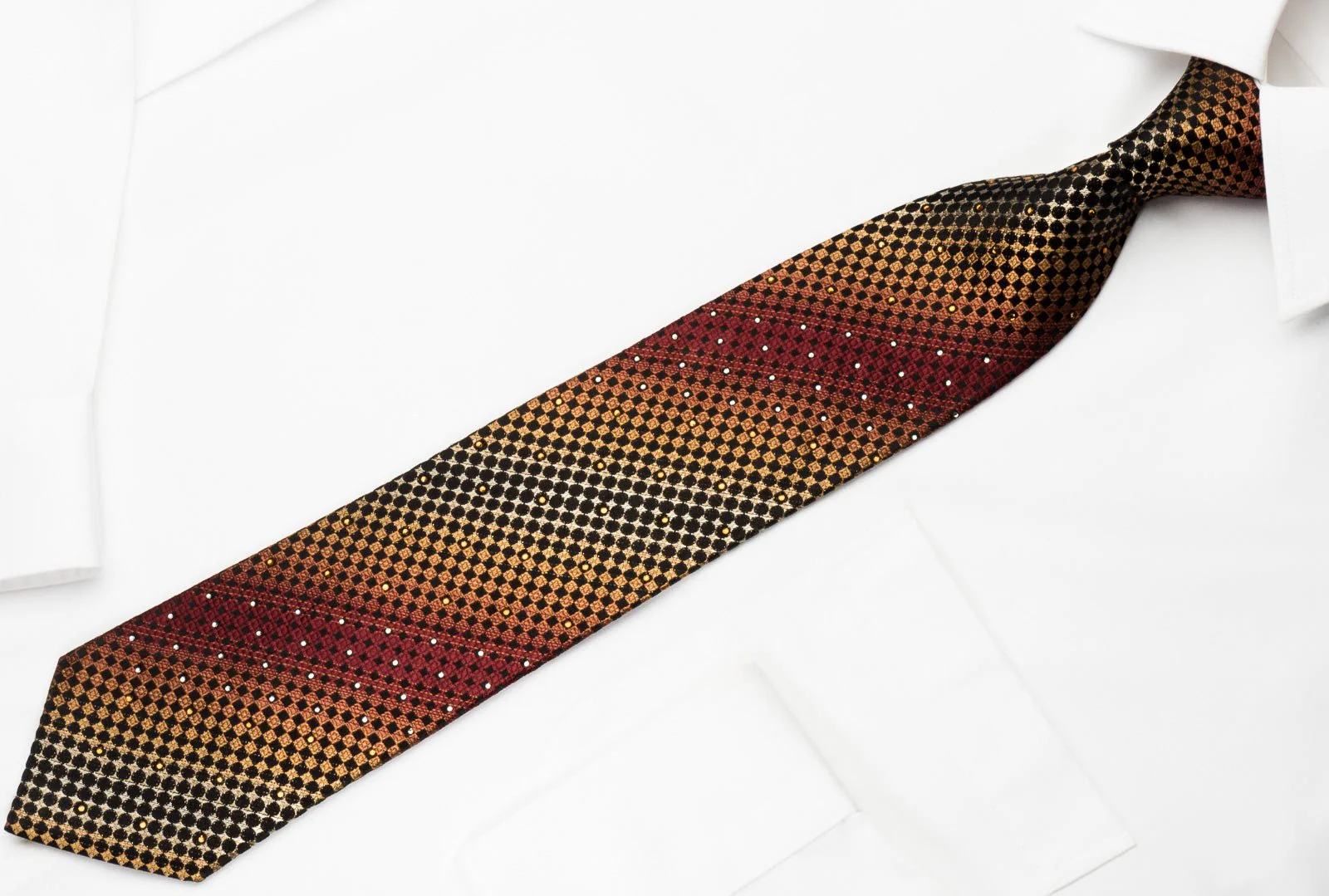 Daniel Hechter Silk Rhinestone Necktie Copper Black Checker With Silver Sparkles - Image 4