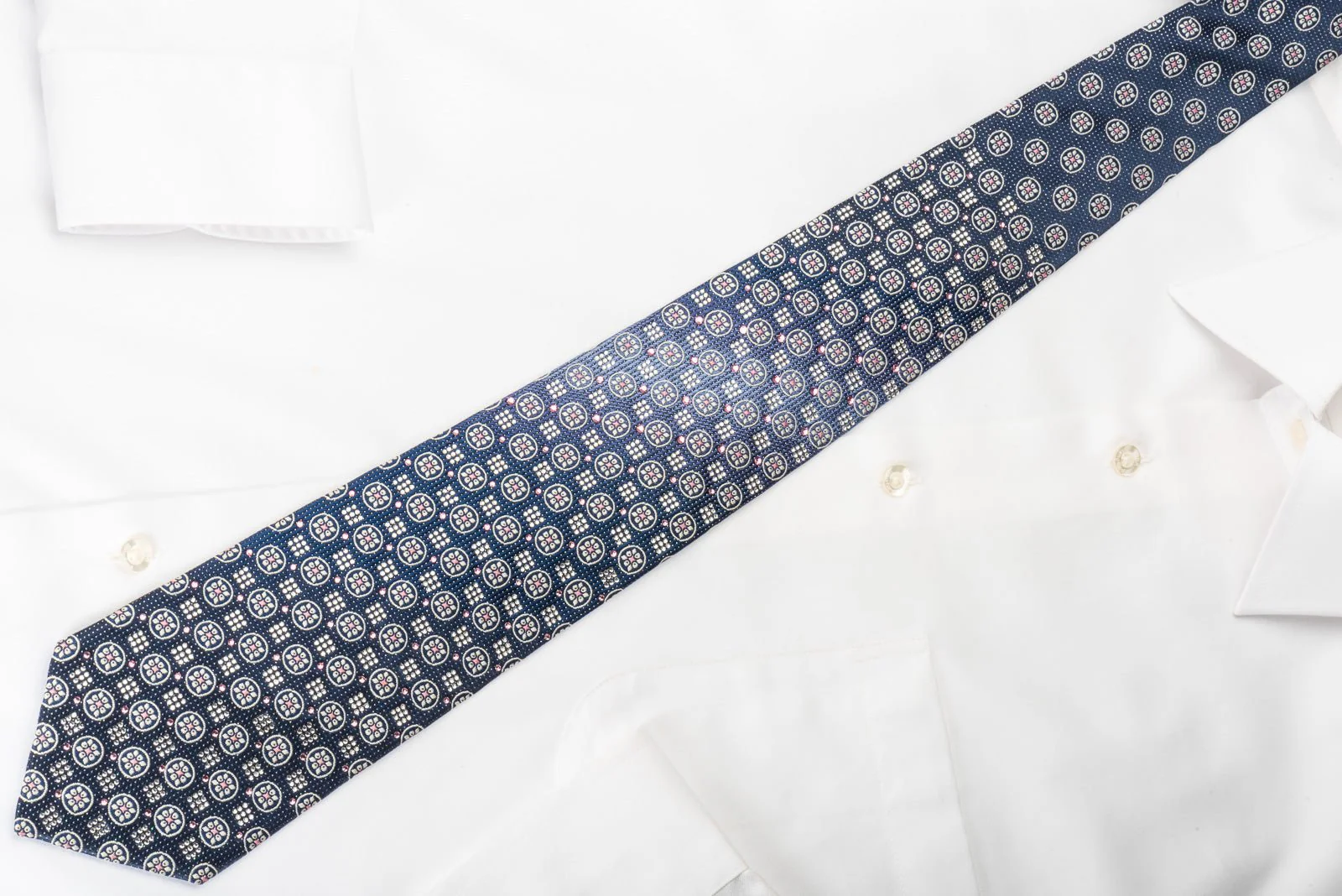 Daniel Hechter Silk Rhinestone Necktie Floral On Navy Blue With Silver Sparkles - Image 5