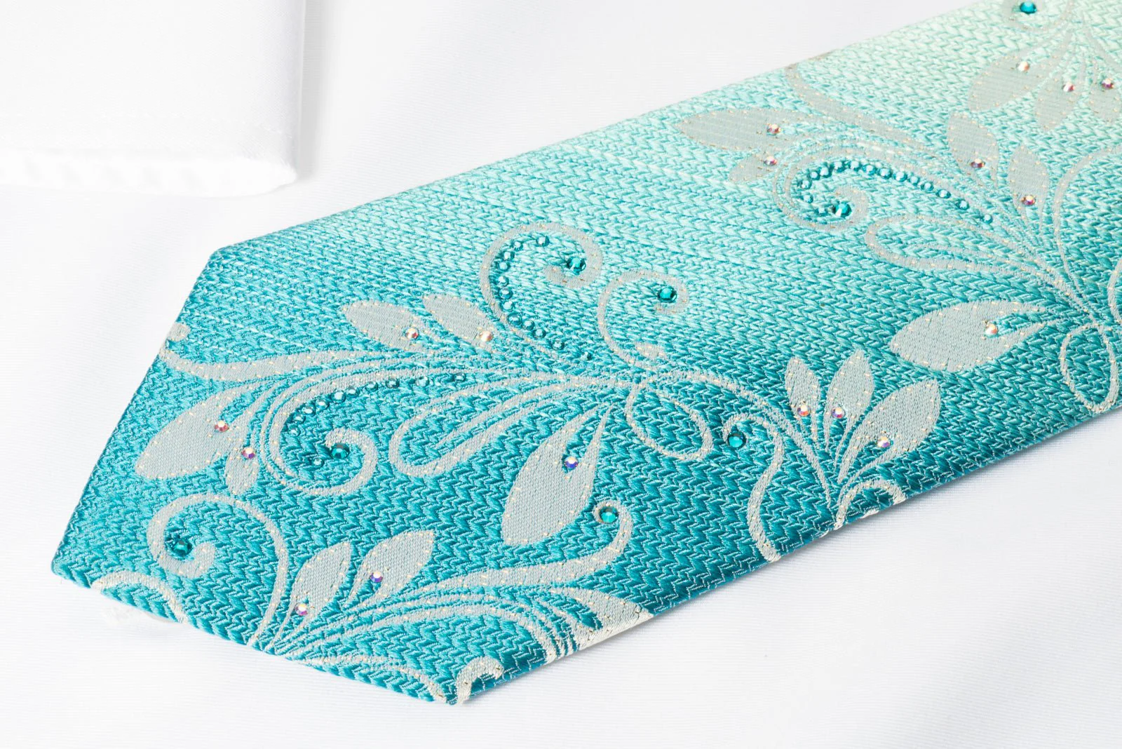Daniel Hechter Silk Rhinestone Necktie Floral On Turquoice With Silver Sparkles - Image 2