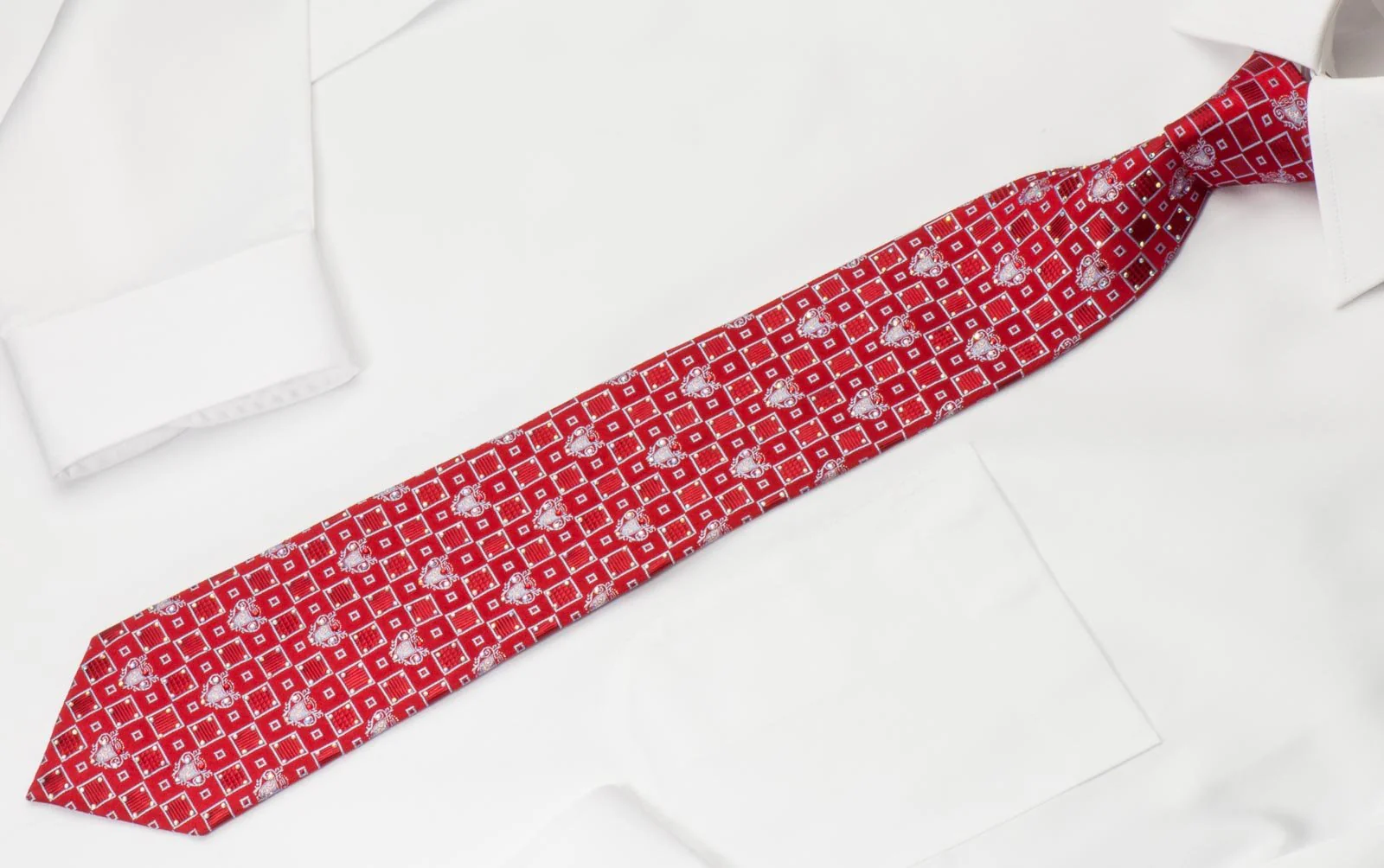 Daniel Hechter Silk Rhinestone Necktie Silver Squares On Burgundy With Silver Sparkles - Image 5
