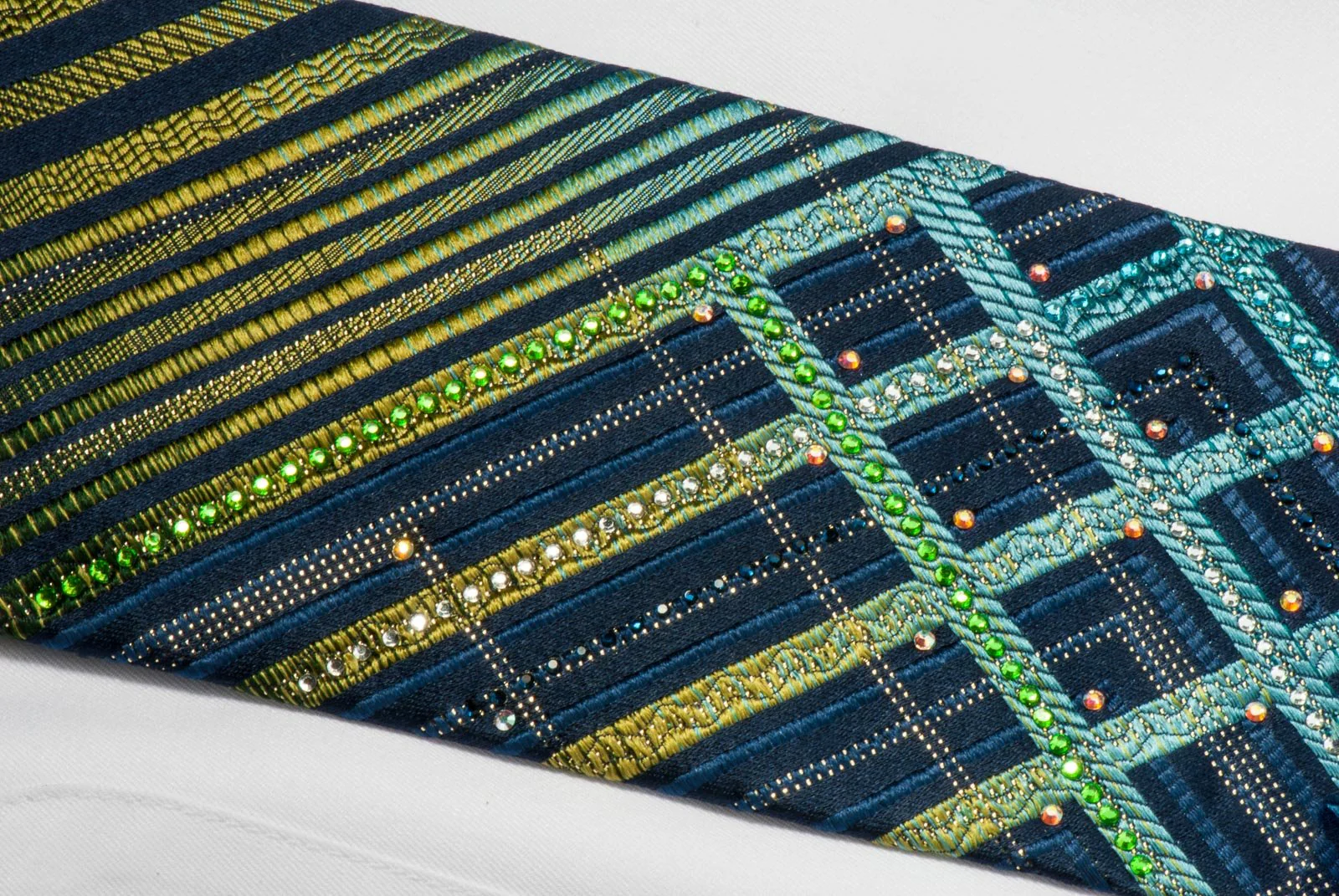 Daniel Hechter Silk Rhinestone Necktie Stripes On Turquoise With Silver Sparkles - Image 5