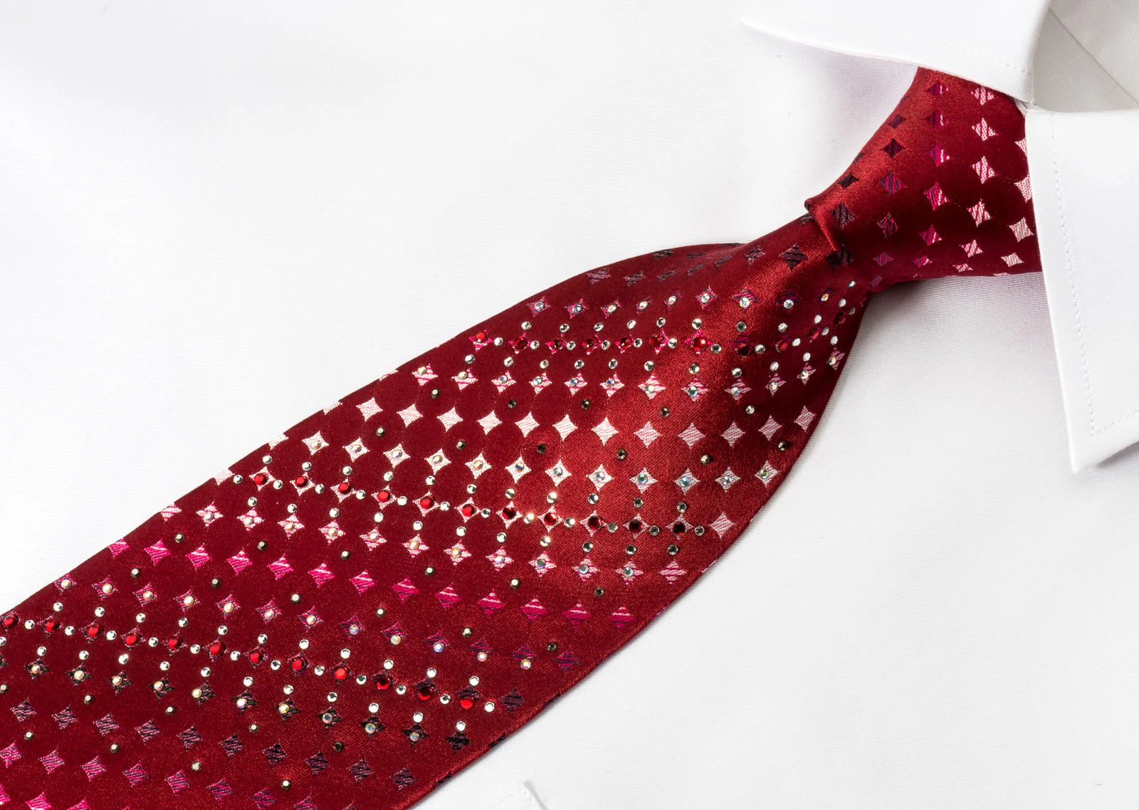 Daniel Hechter Silk Tie Checker On Burgundy With Rhinestones - Image 6