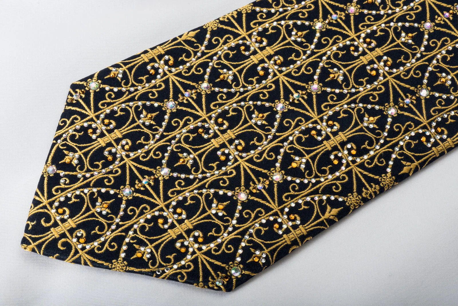 Daniel Hechter Silk Tie Golden Filigree On Navy With Rhinestones - Image 6