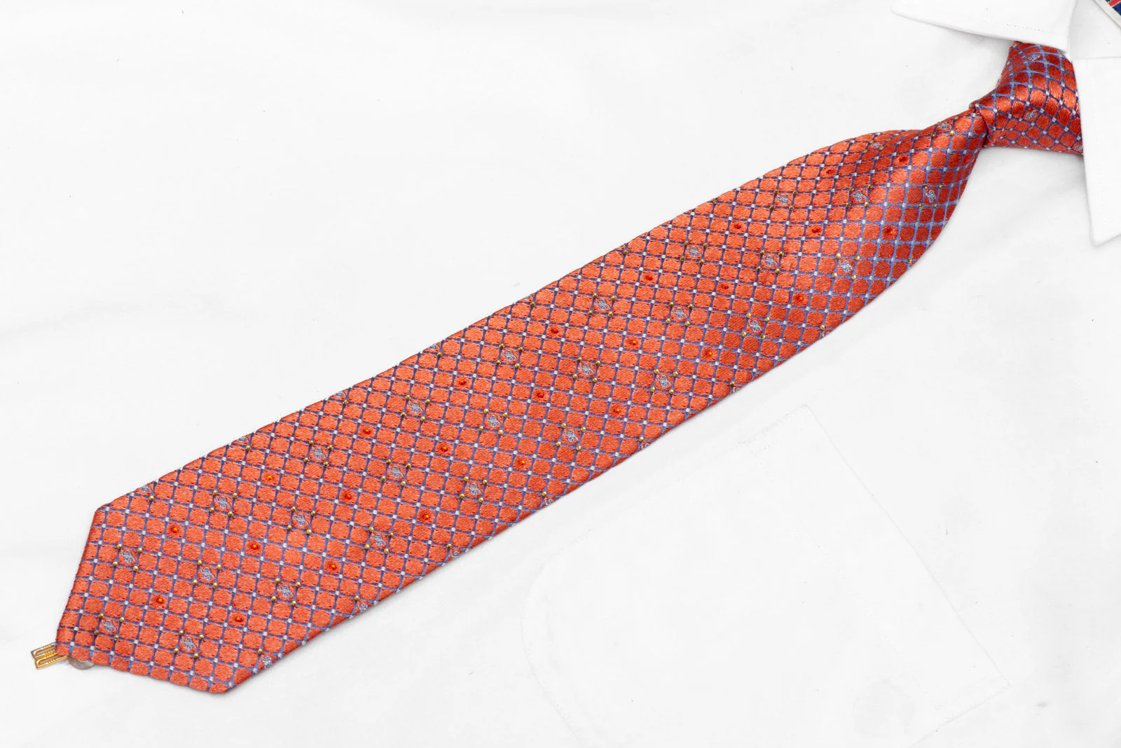 Diagonal Mauve Trellis On Peach Rhinestone Tie With Red Sparkles - Image 2