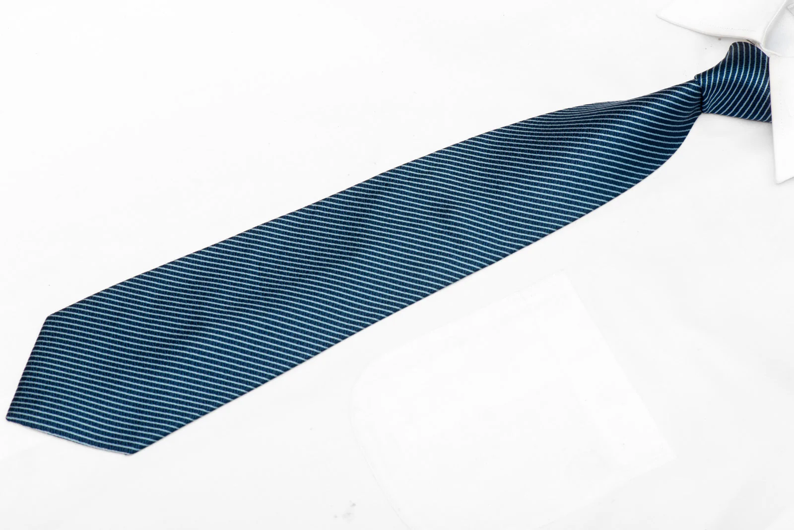 Diagonal Striped Silk Necktie - Navy Blue Premium Woven Tie - Image 2