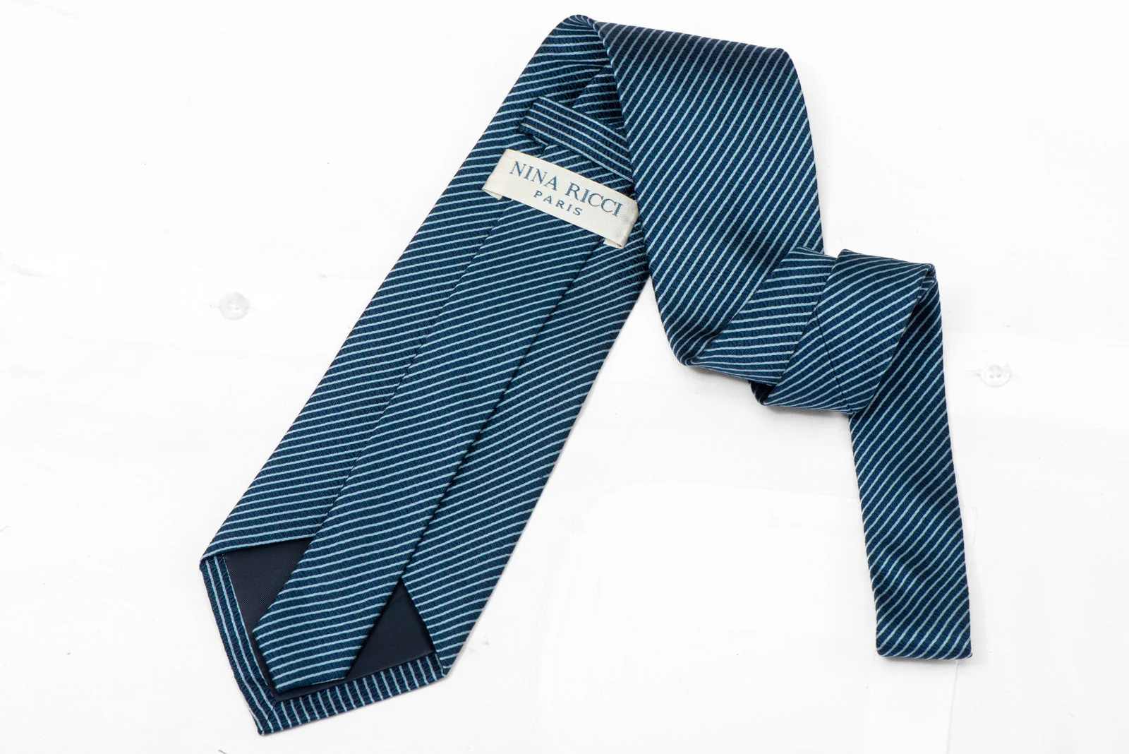 Diagonal Striped Silk Necktie - Navy Blue Premium Woven Tie - Image 3