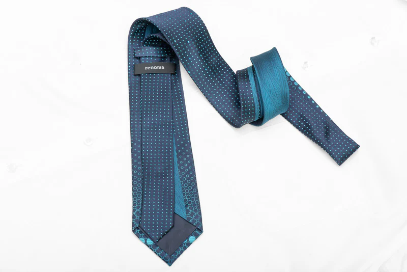 Dots On Dark Blue Rhinestone Silk Necktie With Large Blue Stones - Image 4