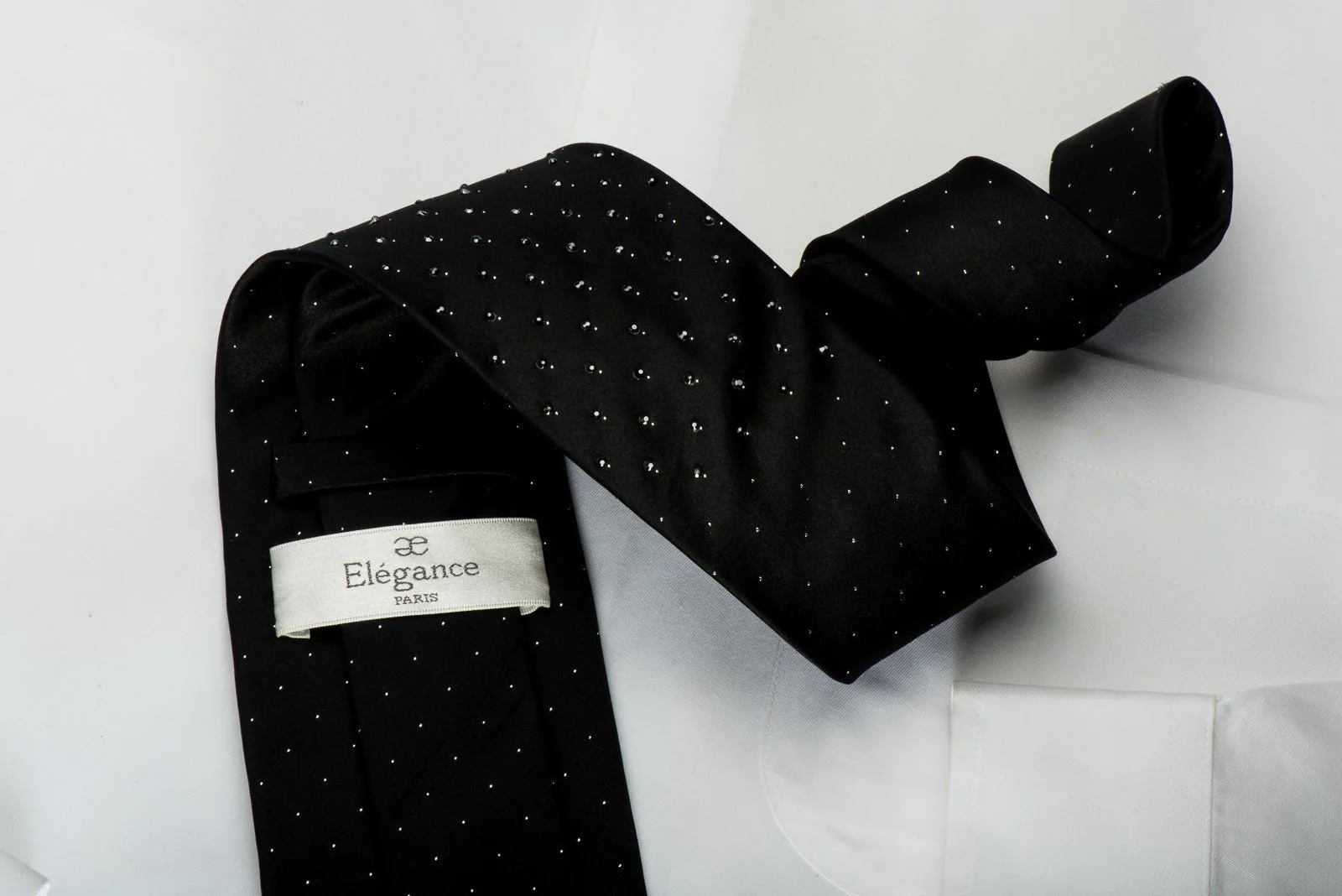 Elegance Black Necktie Black Rhinestones On Solid Black With Silver Sparkles - Image 5