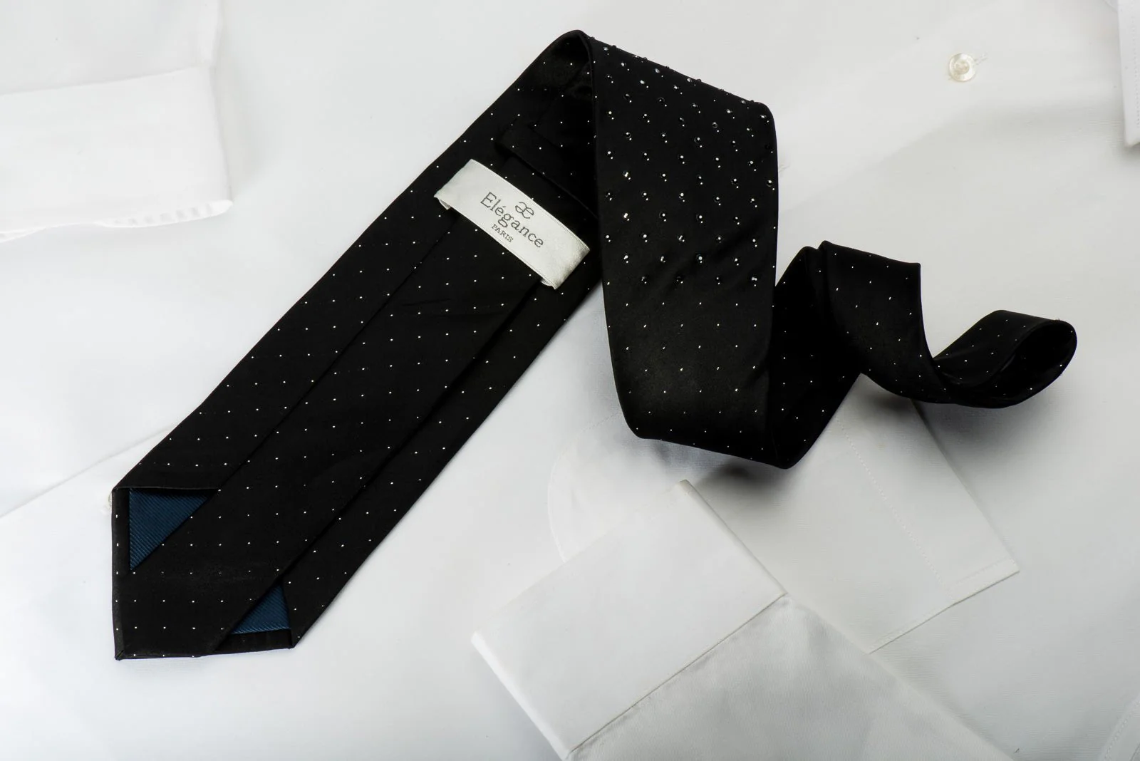 Elegance Black Necktie Black Rhinestones On Solid Black With Silver Sparkles - Image 7