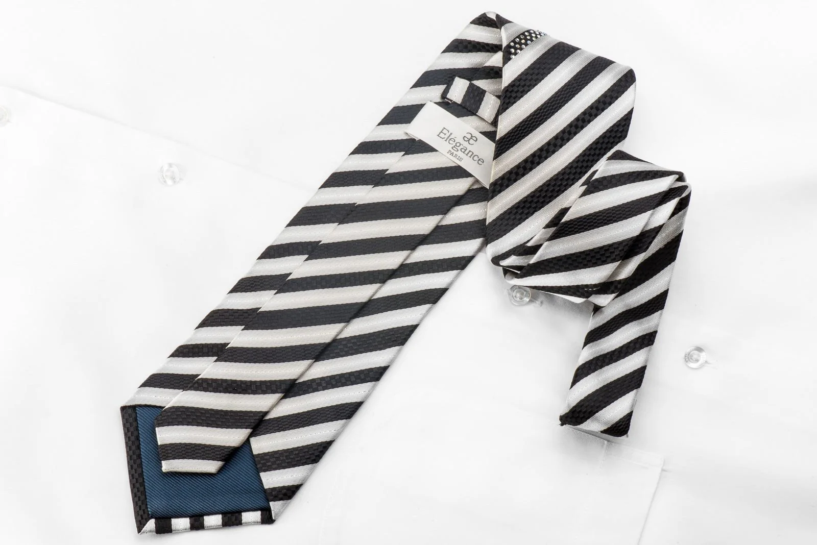 Elegance Men's Crystal Rhinestone Necktie Silver Black Striped With Sparkles - Image 4