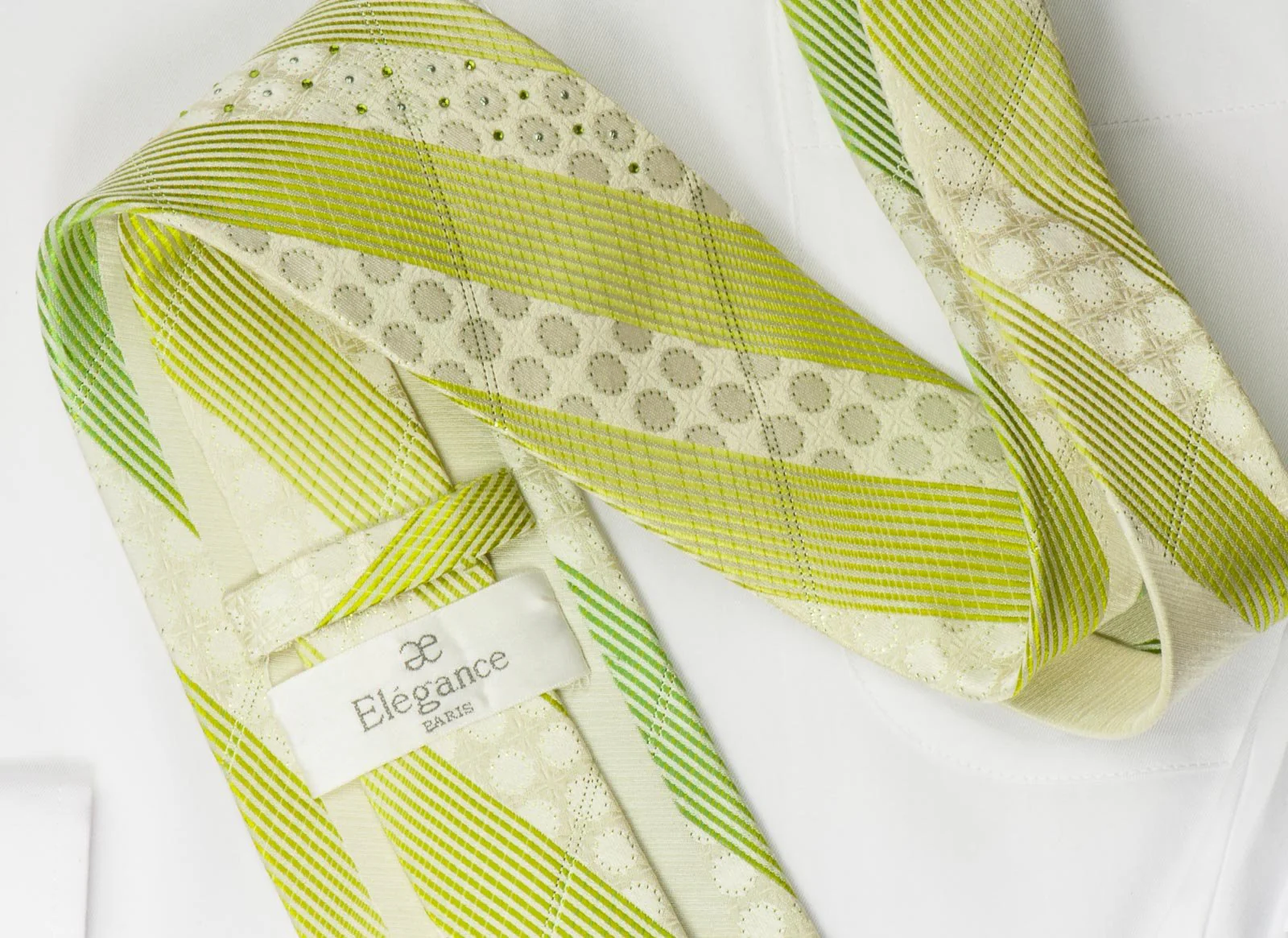 Elegance Men's Crystal Rhinestone Tie Green Stripes With Silver Sparkles - Image 5