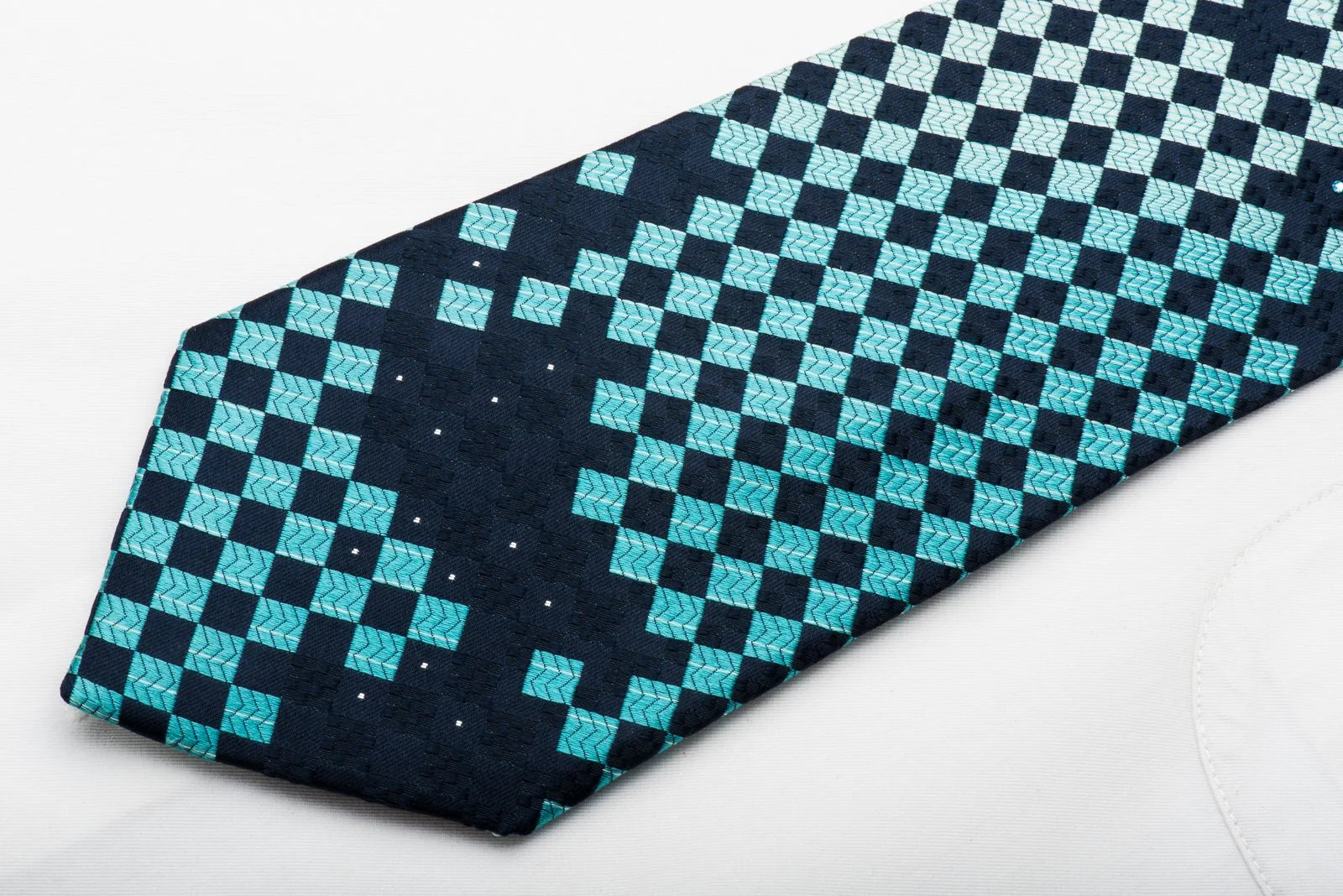 Elegance Men's Rhinestone Necktie Checker On Navy Blue With Silver Sparkles - Image 5