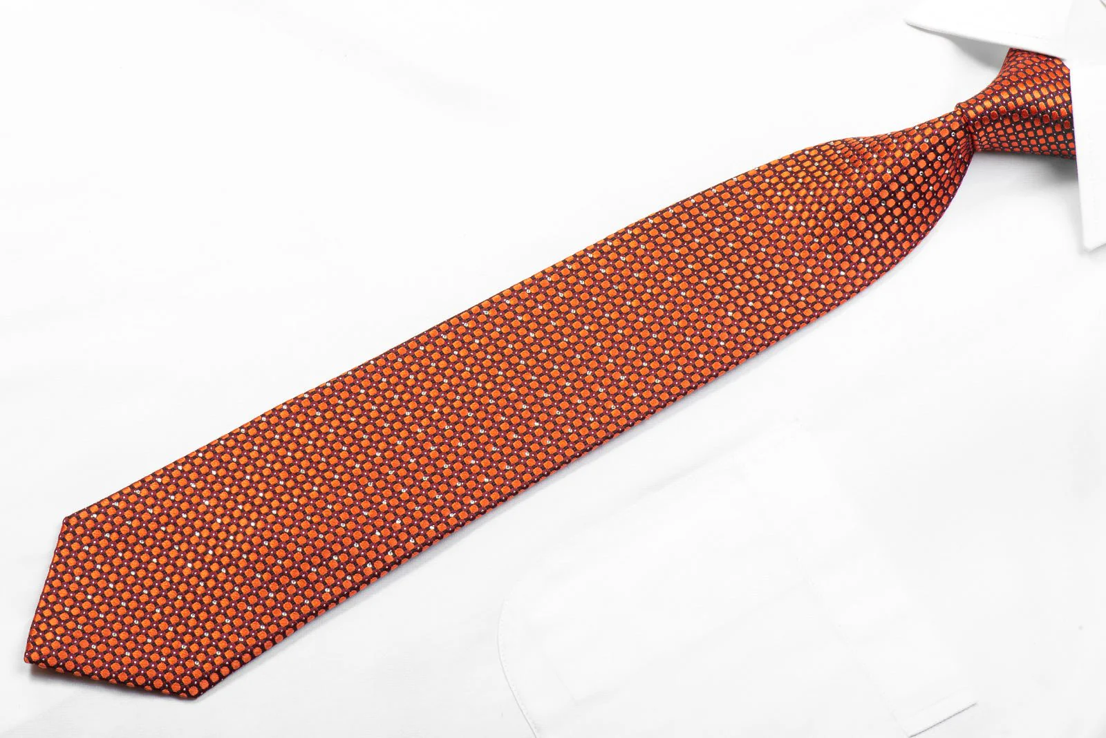 Elegance Rhinestone Necktie Orange Black Squares On Burgundy With Sparkles - Image 3