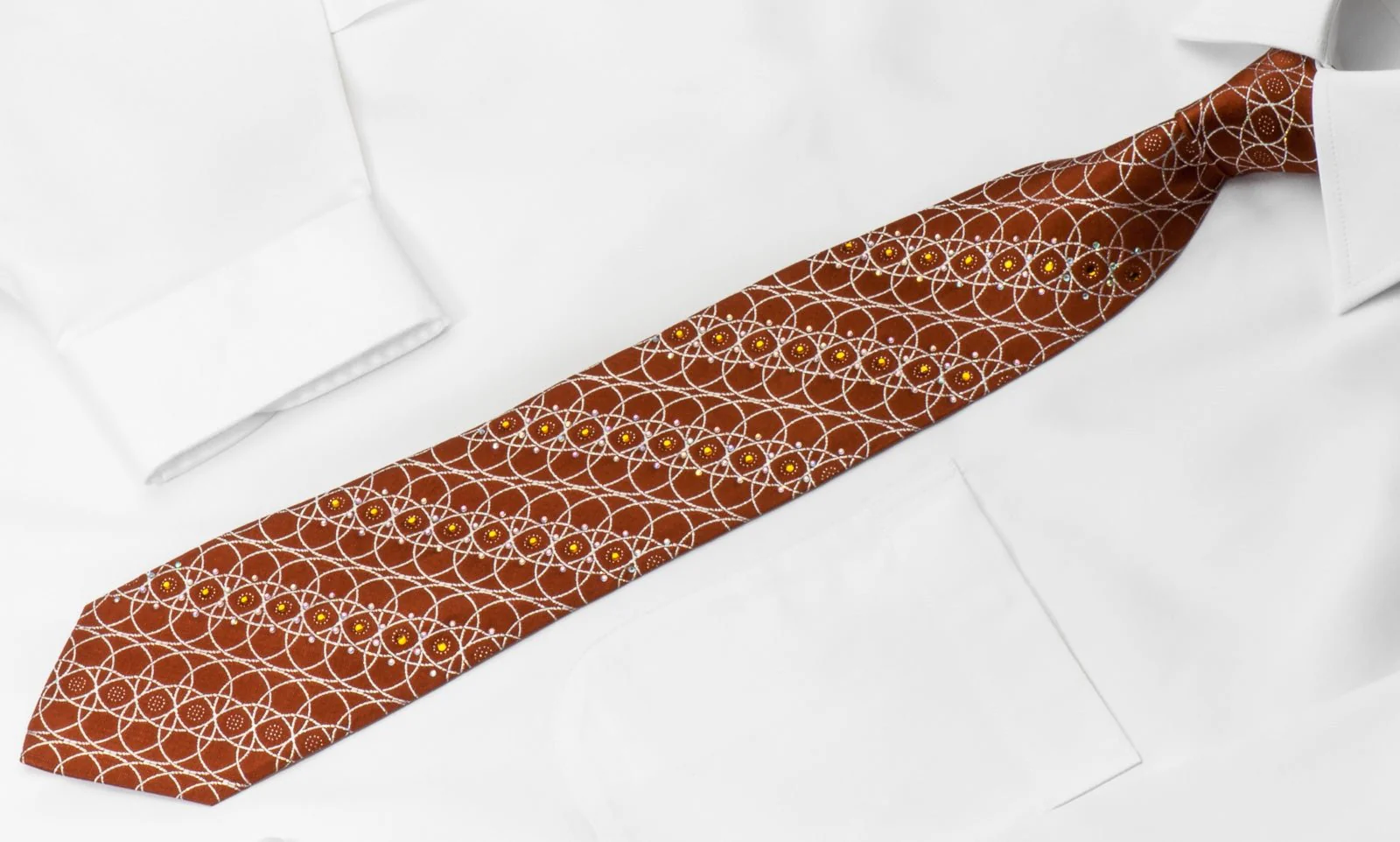 Elegance Rhinestone Necktie Silver Interlocking Circles On Brown With Silver Sparkles - Image 5