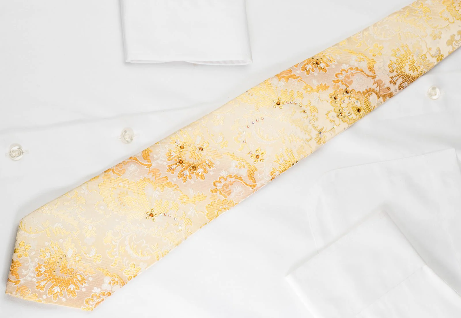 Elegance Rhinestone Silk Necktie Anthemion On Peach With Gold Sparkles - Image 7