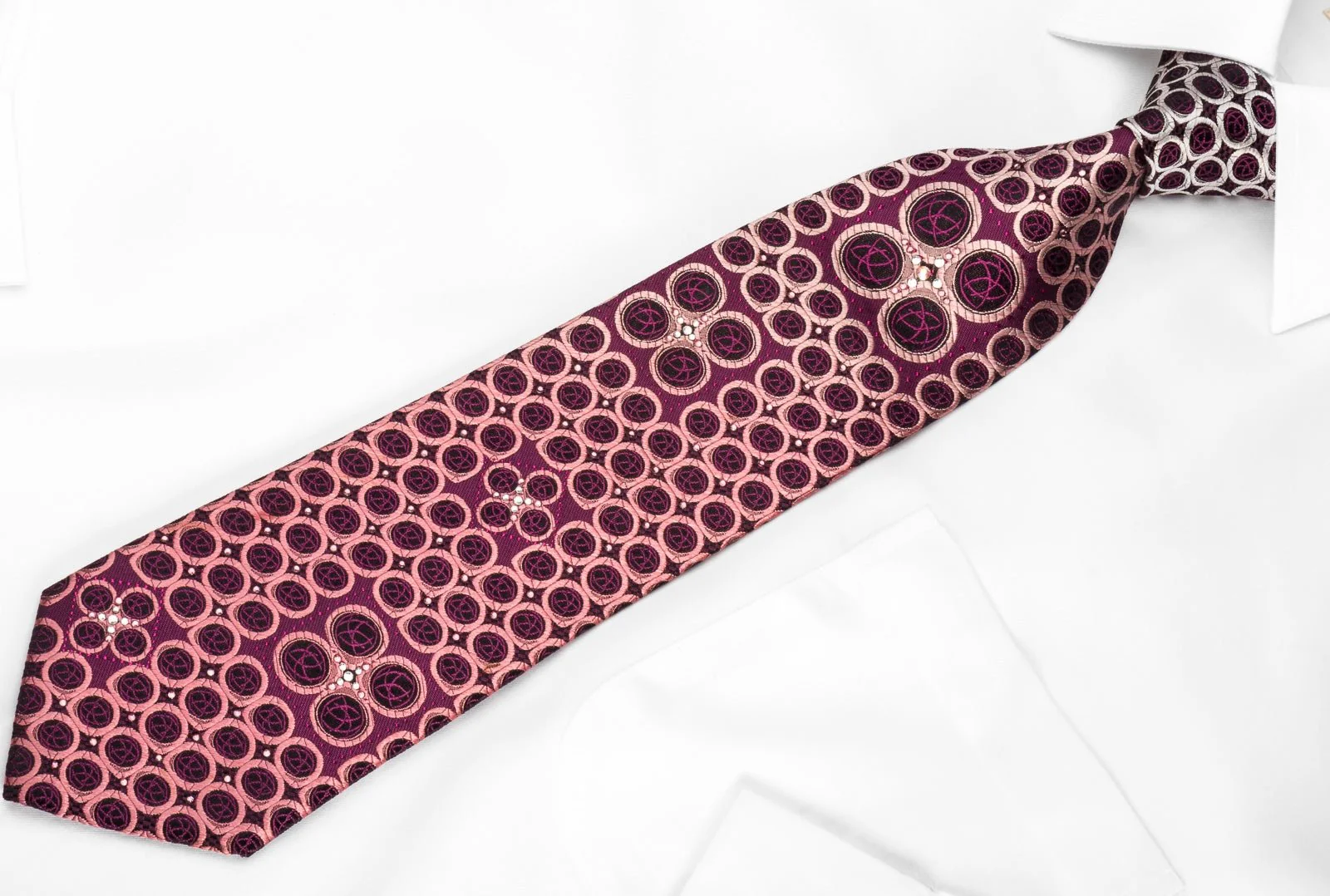 Elegance Rhinestone Silk Necktie Circles On Purple With Purple Sparkles - Image 4