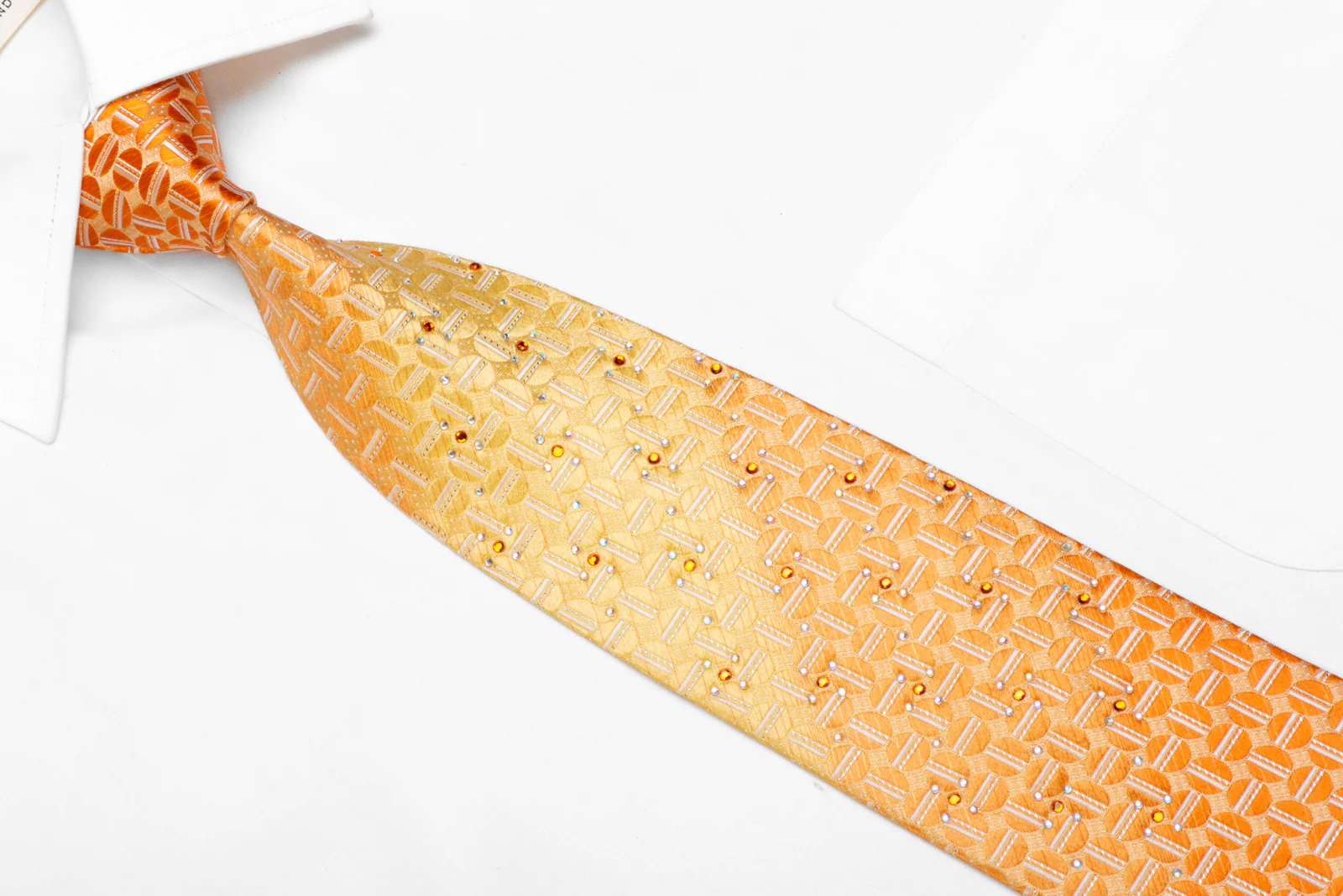 Elegance Rhinestone Silk Necktie Geometric On Orange With Silver Sparkles - Image 2