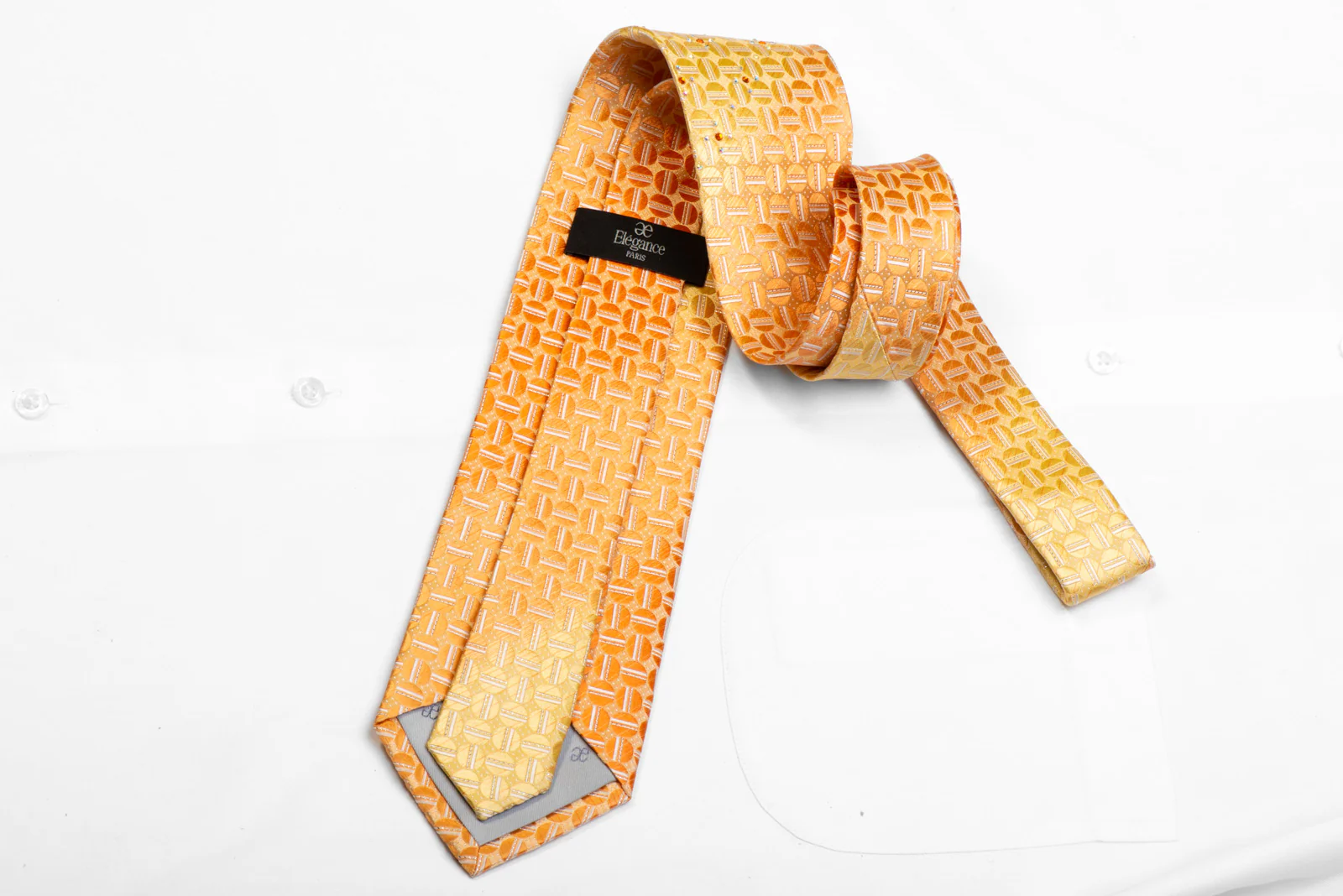 Elegance Rhinestone Silk Necktie Geometric On Orange With Silver Sparkles - Image 4
