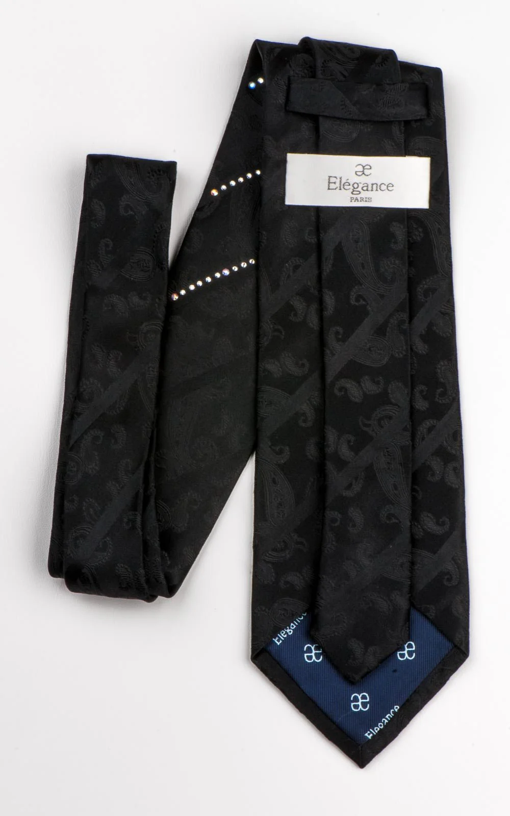 Elegance Rhinestone Tie Striped White Rhinestones On Woven Black Silk 3 1/4 Inch - Image 4