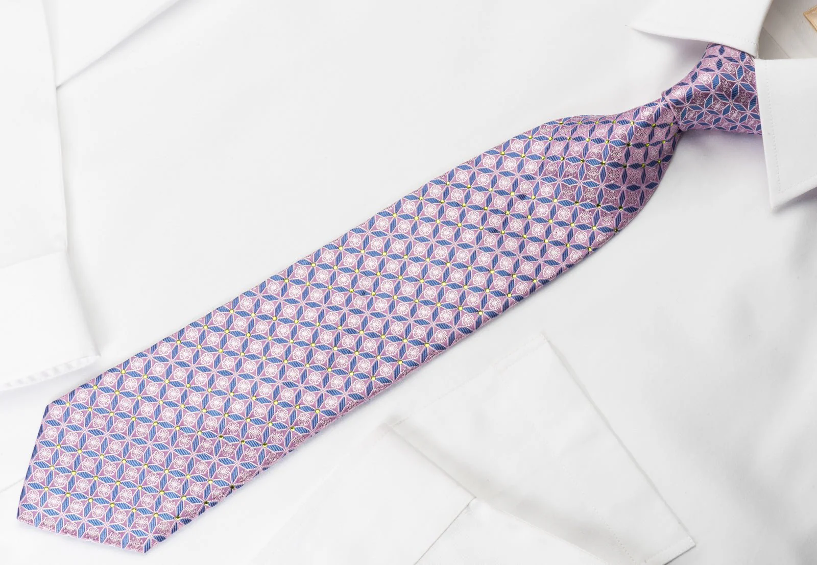 Elegance Silk Rhinestone Necktie Geometric Trellis On Mauve With Silver Sparkles - Image 4