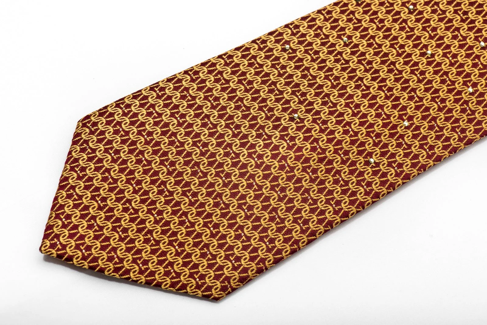 Men's Sparkle Necktie Golden Chain Mail On Burgundy Silk With Rhinestones - Image 3