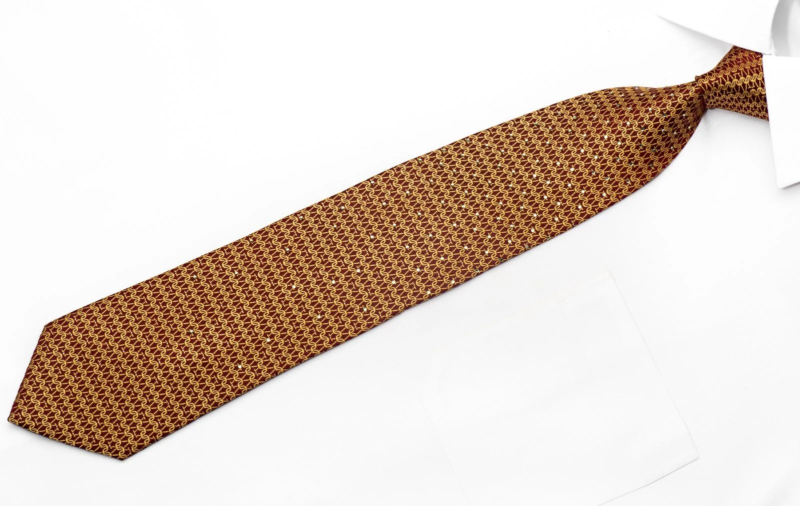 Men's Sparkle Necktie Golden Chain Mail On Burgundy Silk With Rhinestones - Image 4