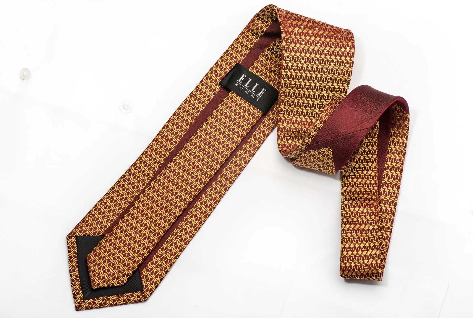 Men's Sparkle Necktie Golden Chain Mail On Burgundy Silk With Rhinestones - Image 5