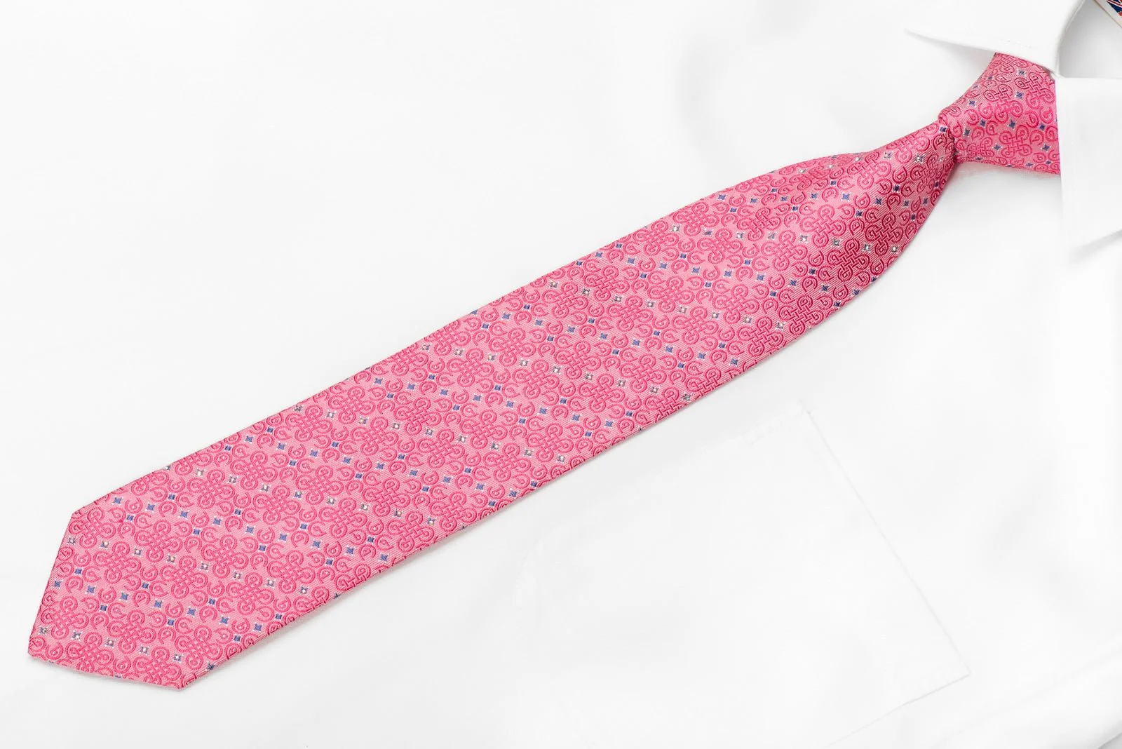 Elle Homme Men's Crystal Silk Necktie Celtic Knots On Pink With Silver Sparkles - Image 2