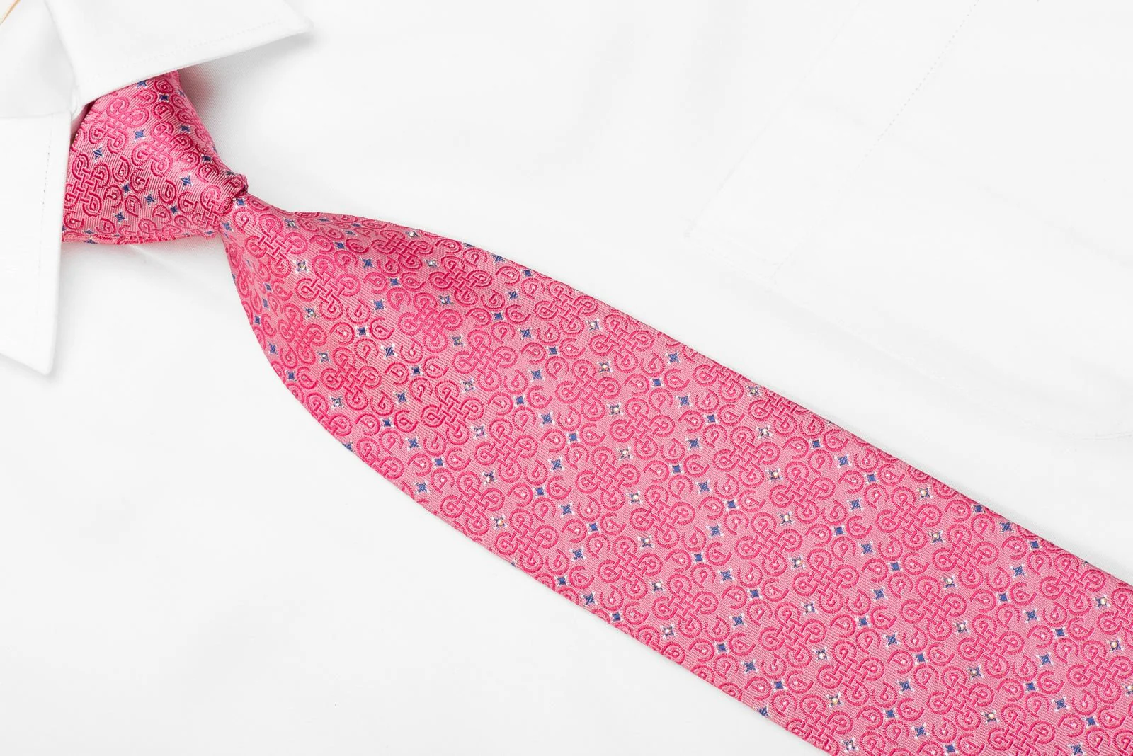 Elle Homme Men's Crystal Silk Necktie Celtic Knots On Pink With Silver Sparkles - Image 3