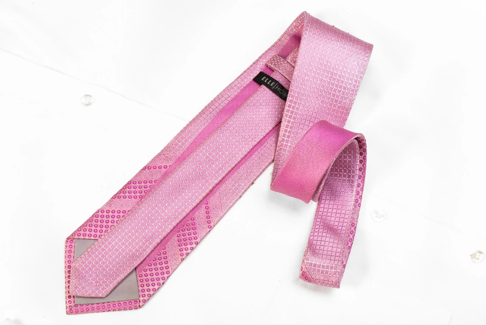 Elle Homme Men's Crystal Silk Tie Trellis On Pink With Silver Sparkles - Image 4