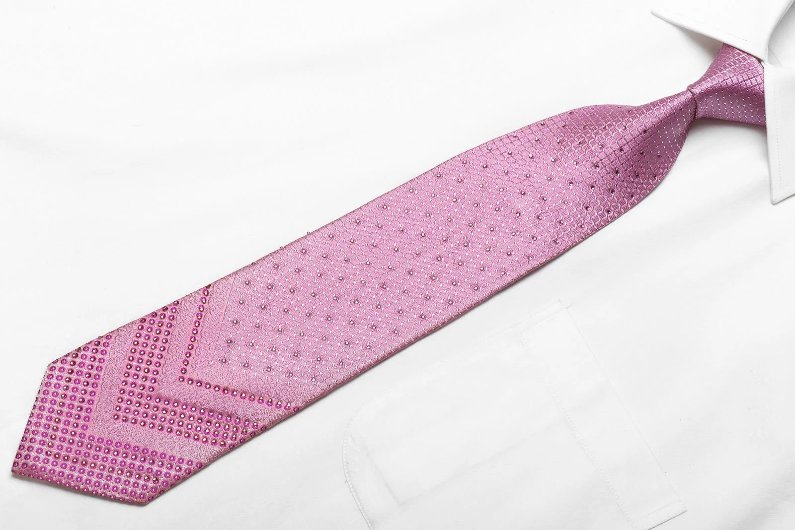 Elle Homme Men's Crystal Silk Tie Trellis On Pink With Silver Sparkles - Image 5