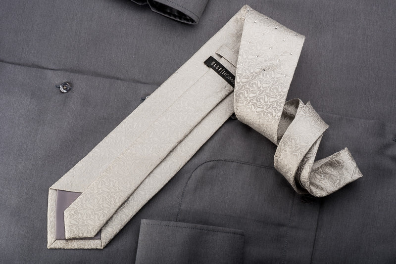 Elle Homme Men's Silk Necktie Sparkling Rhinestones On Ivory White Woven Silk - Image 6