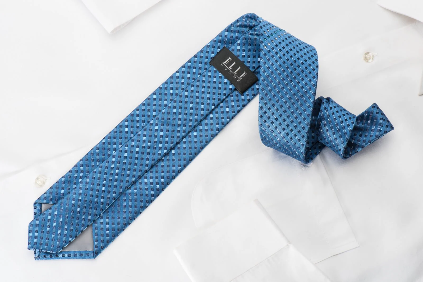 Elle Homme Rhinestone Necktie Checkered On Blue With Silver Sparkles - Image 5