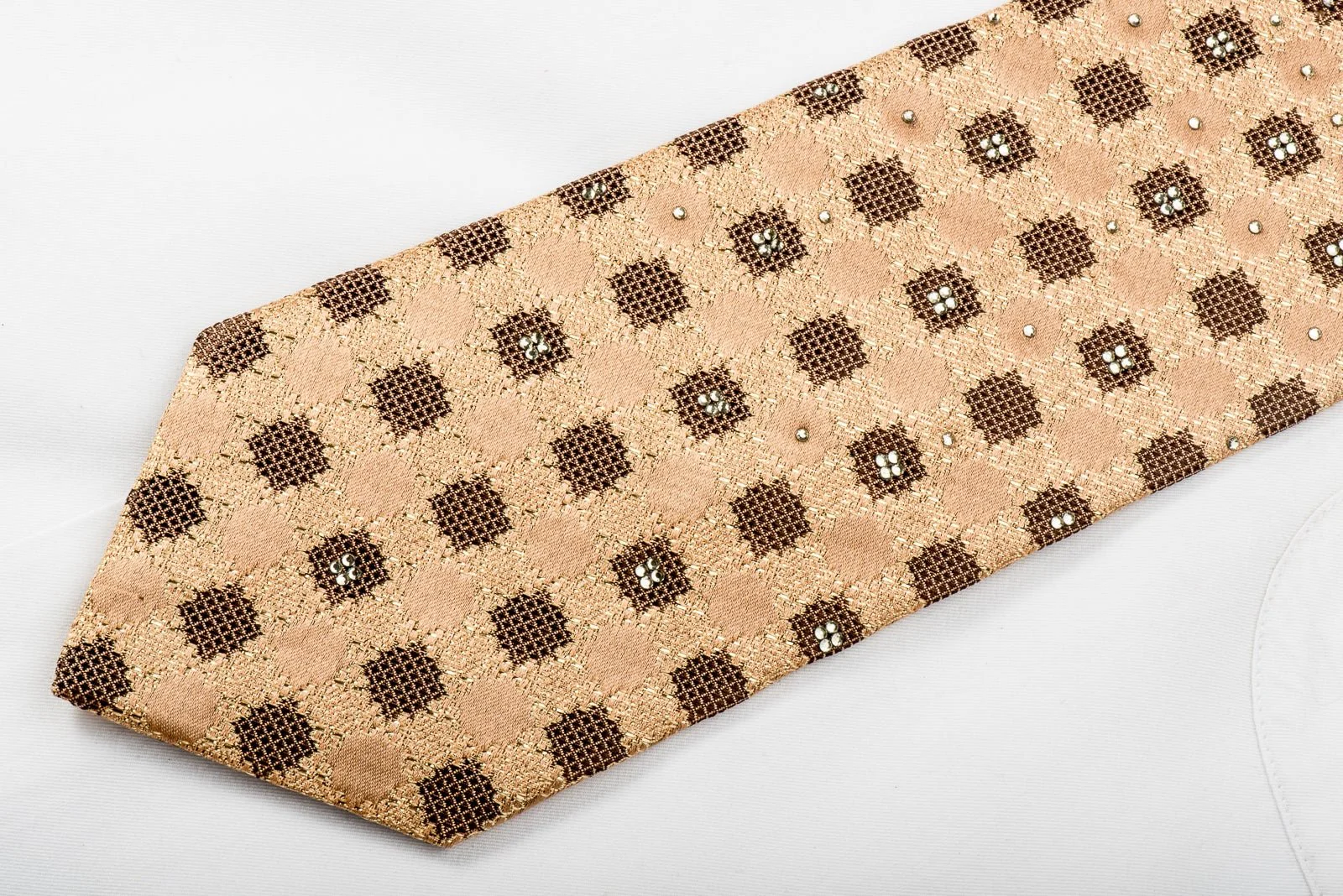 Elle Homme Rhinestone Necktie Golden Cartoche Checker With Gold Sparkles - Image 3