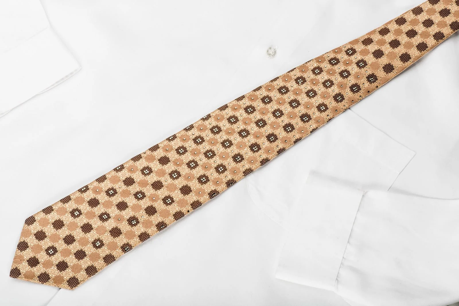 Elle Homme Rhinestone Necktie Golden Cartoche Checker With Gold Sparkles - Image 4