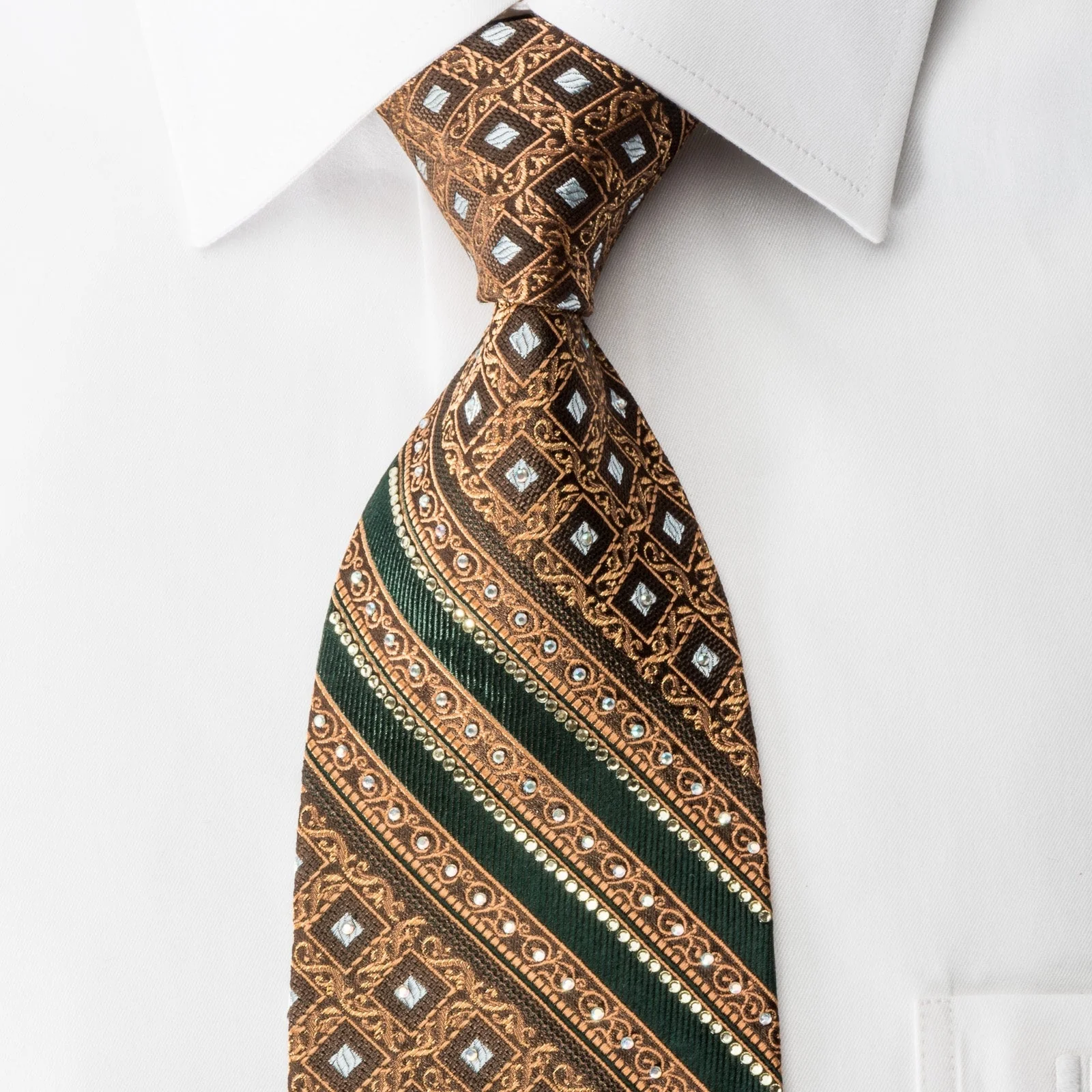 Elle Homme Rhinestone Necktie Golden Cartouche On Brown With Golden Sparkles