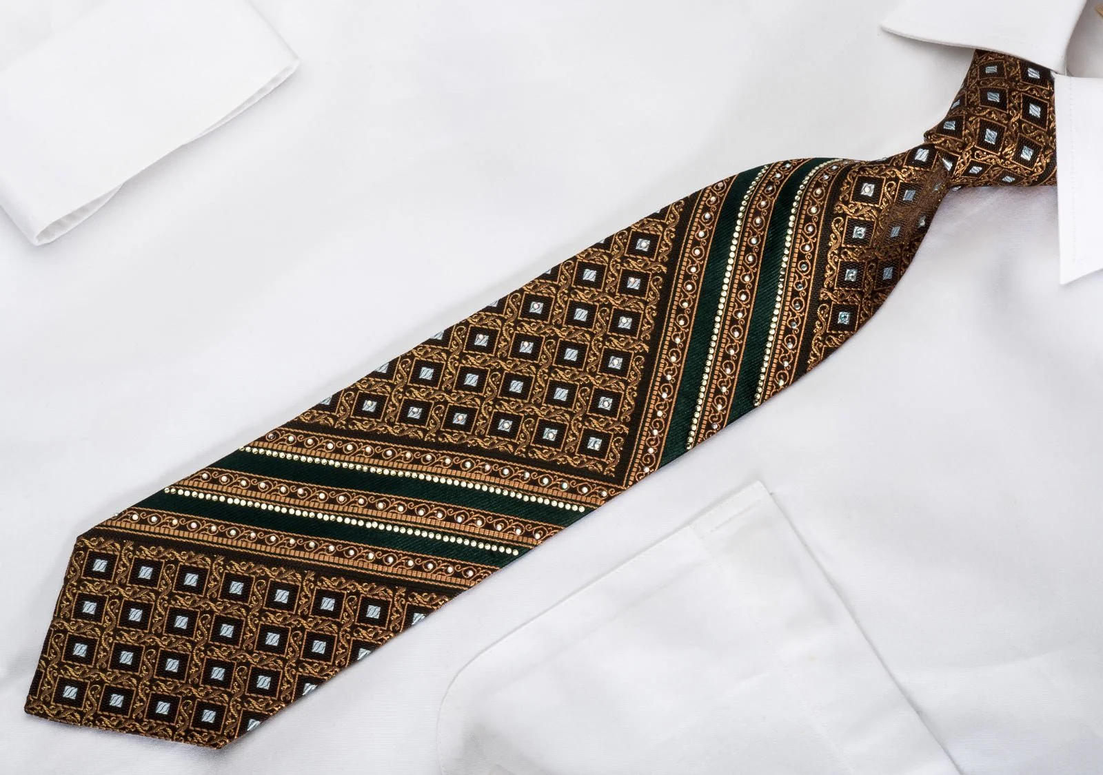 Elle Homme Rhinestone Necktie Golden Cartouche On Brown With Golden Sparkles - Image 4