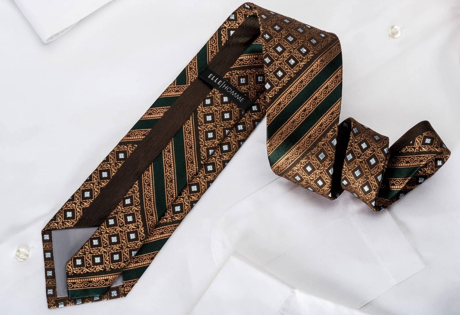 Elle Homme Rhinestone Necktie Golden Cartouche On Brown With Golden Sparkles - Image 5