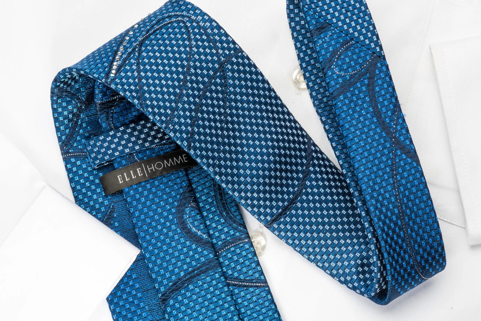 Elle Homme Rhinestone Necktie Scrolls On Blue With Silver Sparkles - Image 2
