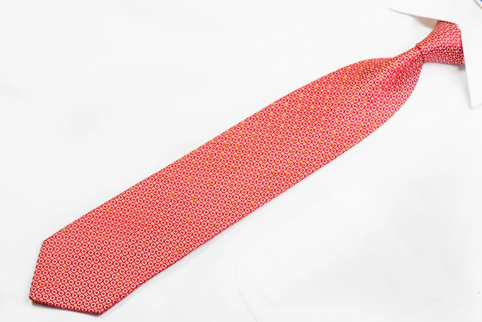 Elle Homme Rhinestone Silk Tie Geometric On Red - Image 3