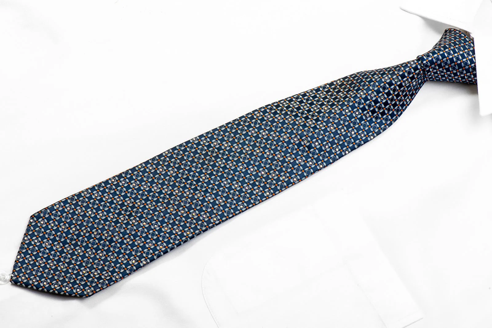 Elle Homme Rhinestone Silk Tie Trellis On Blue With Silver Sparkles - Image 3