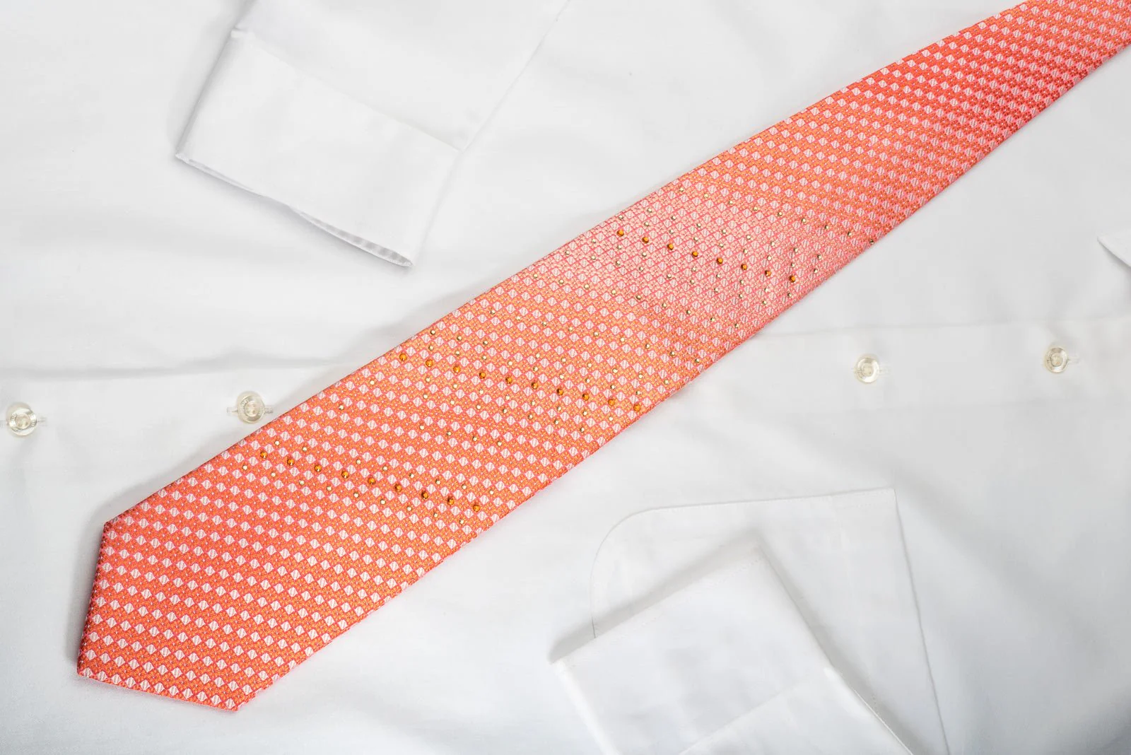 Elle Homme Rhinestone Tie Orange Checkered With Silver Sparkles - Image 3