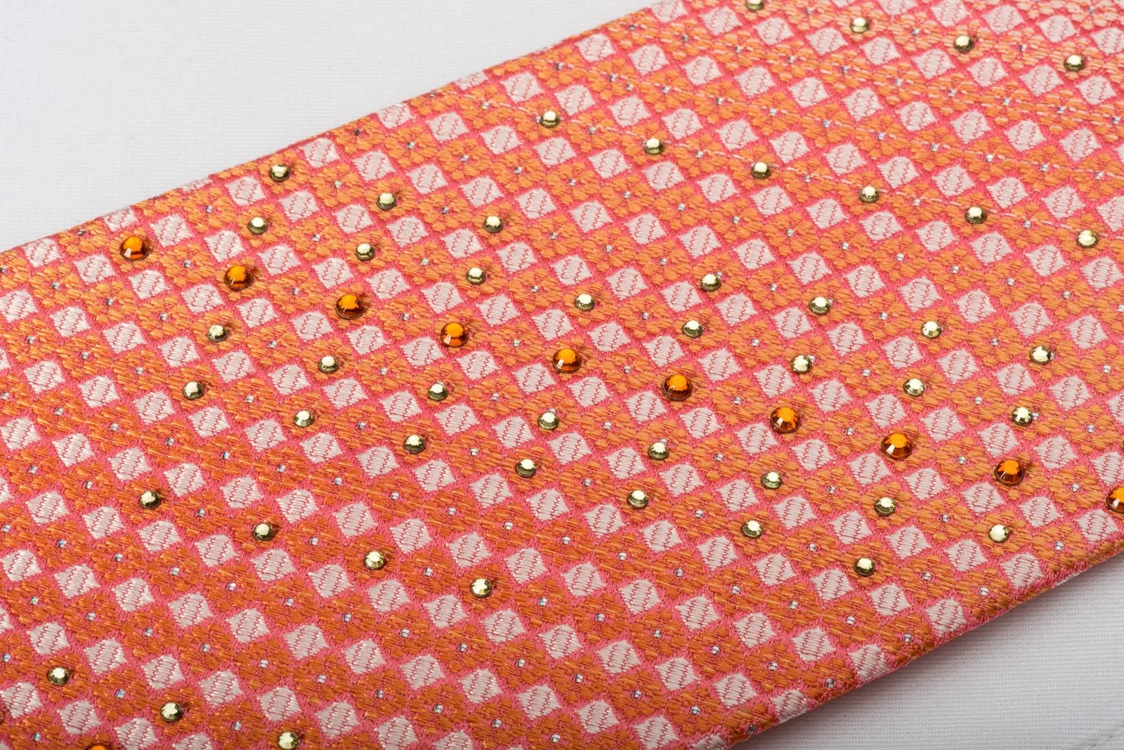 Elle Homme Rhinestone Tie Orange Checkered With Silver Sparkles - Image 5