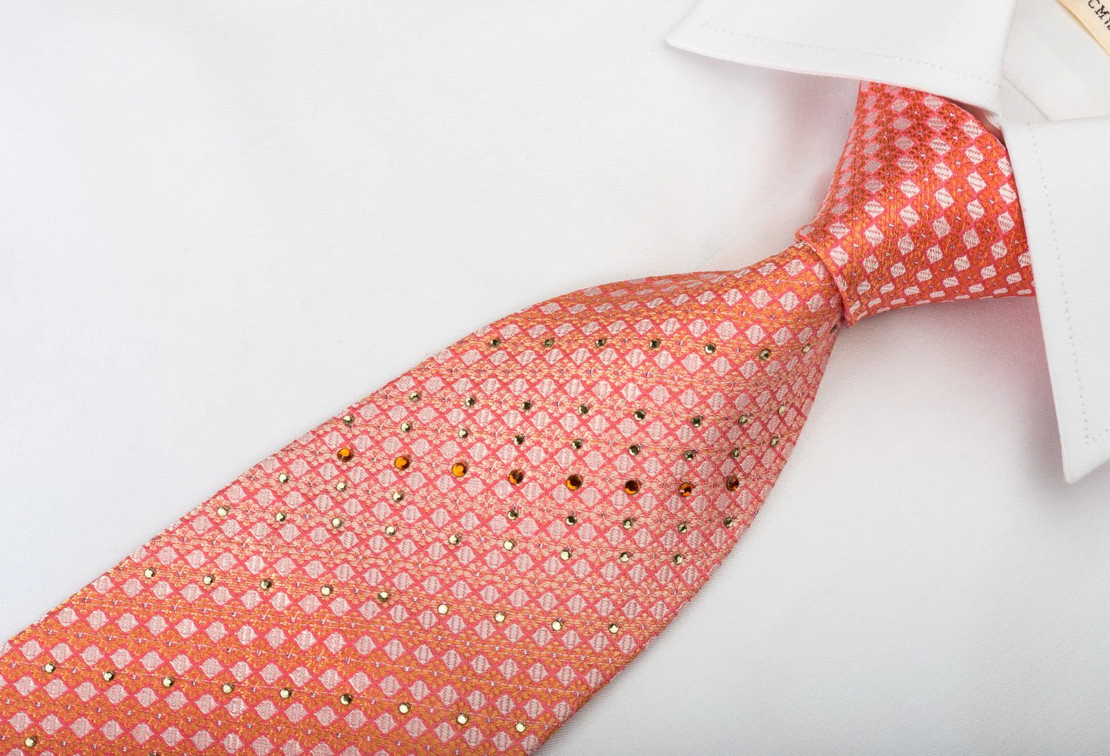 Elle Homme Rhinestone Tie Orange Checkered With Silver Sparkles - Image 7