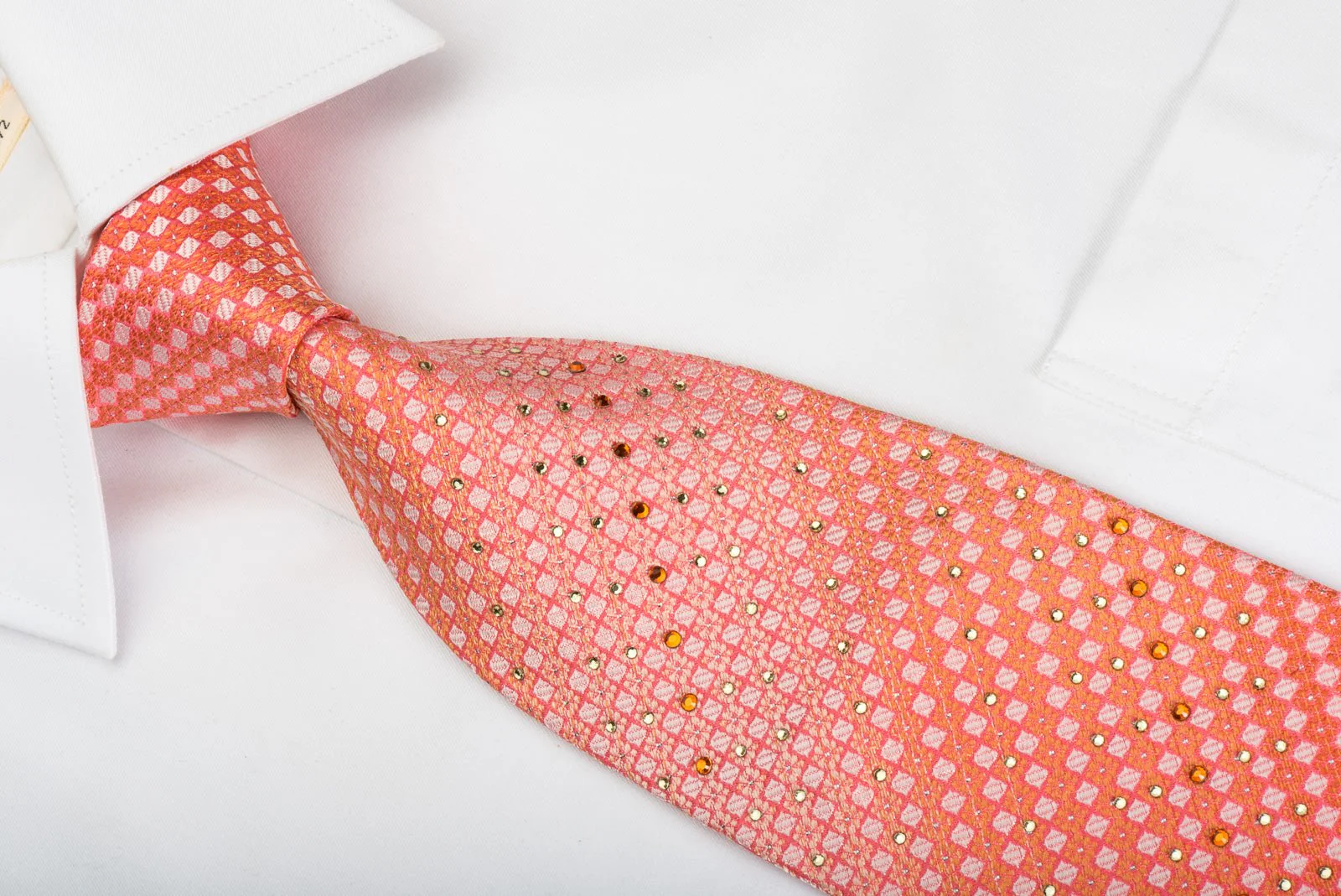 Elle Homme Rhinestone Tie Orange Checkered With Silver Sparkles - Image 8