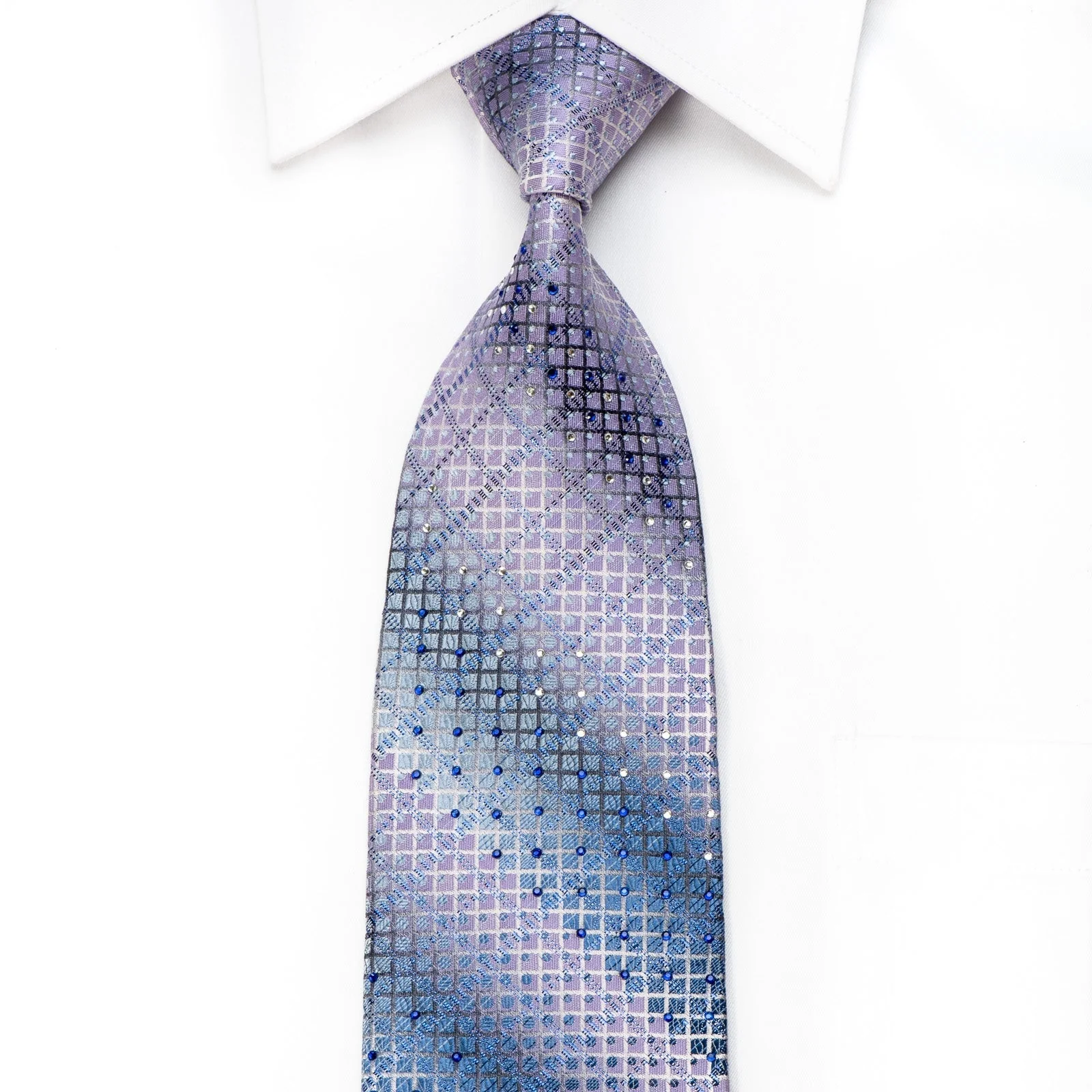 Emprise Men's Crystal Silk Necktie Mauve Blue Geometric With Blue Sparkles